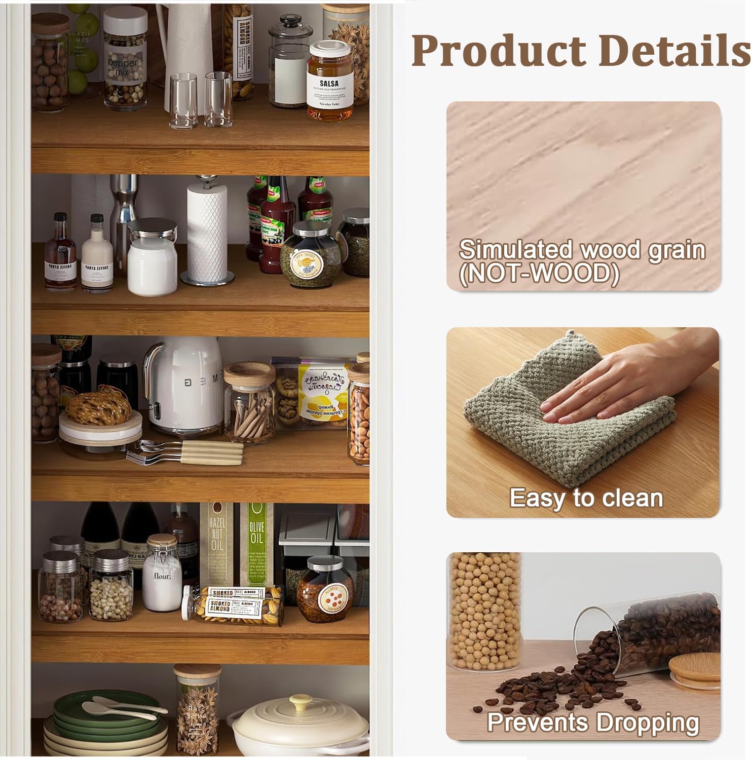 5PCS Custom Size Wire Rack Covers for Shelves,PVC Wood-Look Pantry Shelf Covers for Wire Shelving,Removable Closet Wire Rack Shelf Covers,Easy to Cut Install,for Kitchen