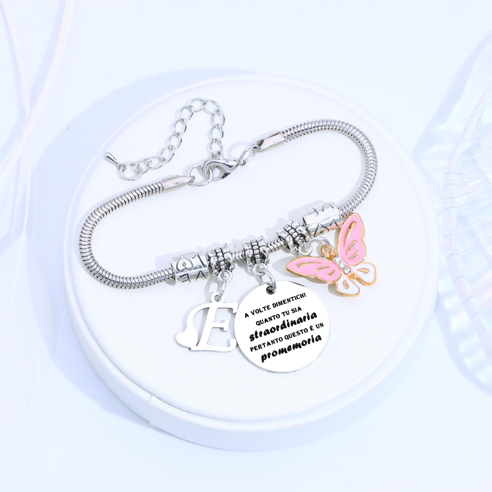 SAMORION A Volte Dimenticati quanto tu sia straordinaria pertanto questo è un promemoria-Moda Rosa Farfalla Ciondolo Lettere Iniziali Braccialetti Regalo Ispiratore Per le Donne Ragazze Nipote