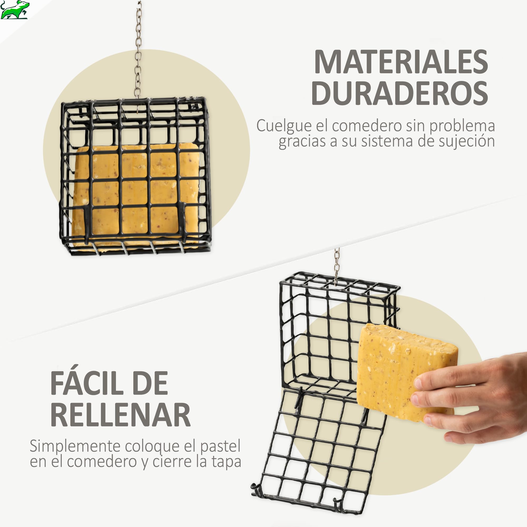 Mice&Co Comedero para Aves Colgante Exterior, con 4 Pasteles de Sebo | Atrae Aves a tu Jardín Todo el Año, Fácil de Colgar y Rellenar, Resistente y Duradero, Ideal para Regalar