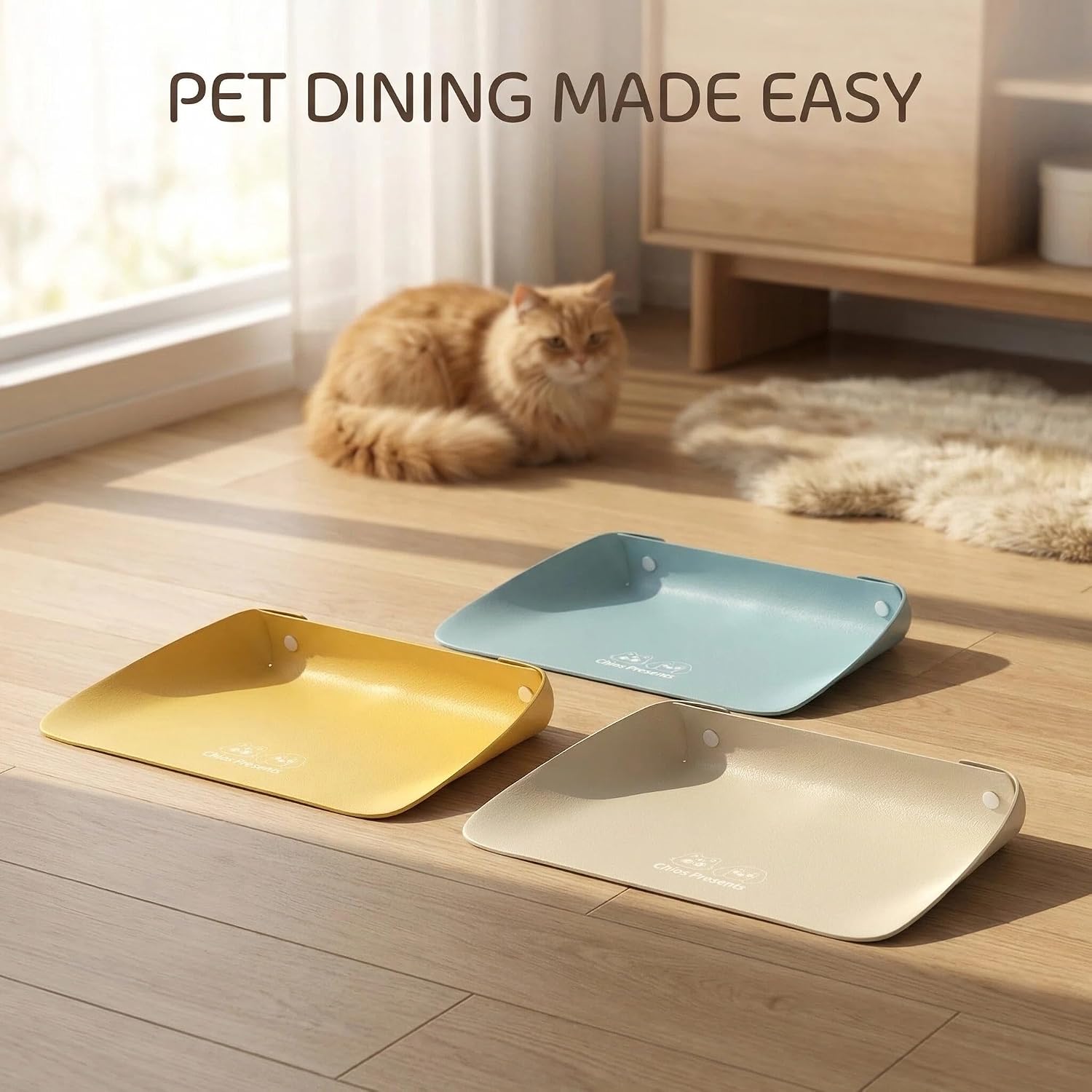 Pet Food Mat - Dog Food Mat with Raised Edges | Waterproof | Foldable | Non-Slip | Easy Clean Cat Feeding Mat for Floor Protection | Apricot,15.7" x 11.8"