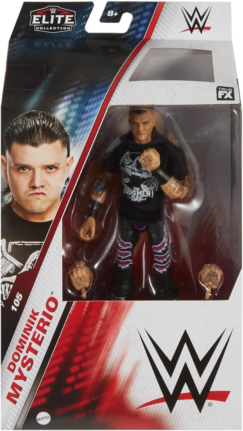 Mattel WWE Elite Action Figure & Accessories, 6-inch Collectible Dominik Mysterio with 25 Articulation Points, Life-Like Look & Swappable Hands