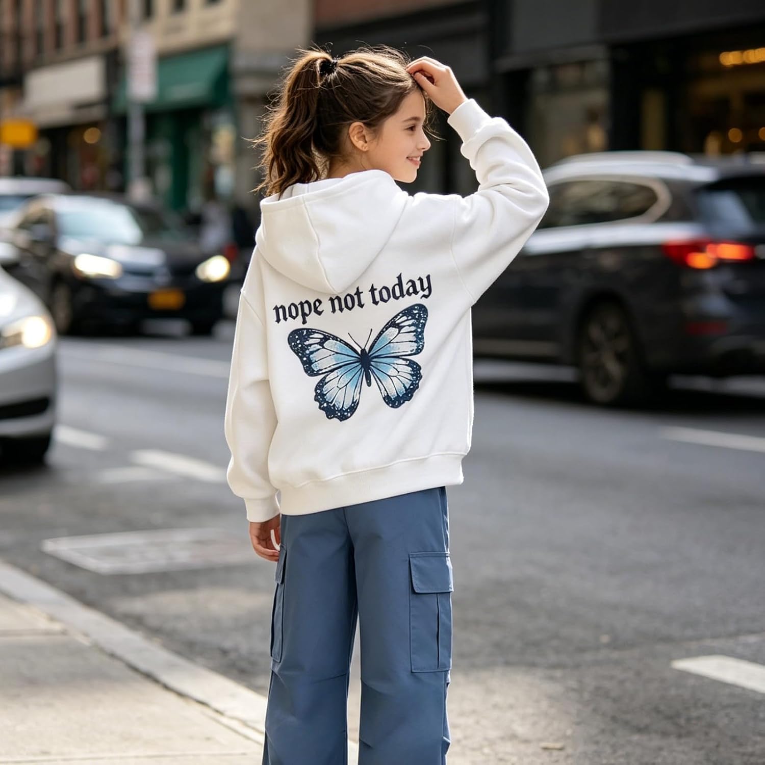 Girls Clothes 2 Piece Cute Butterfly Print Hoodie & Cargo Pants Set Kids Girls Winter Outfits for Teen Girls 7-14Y