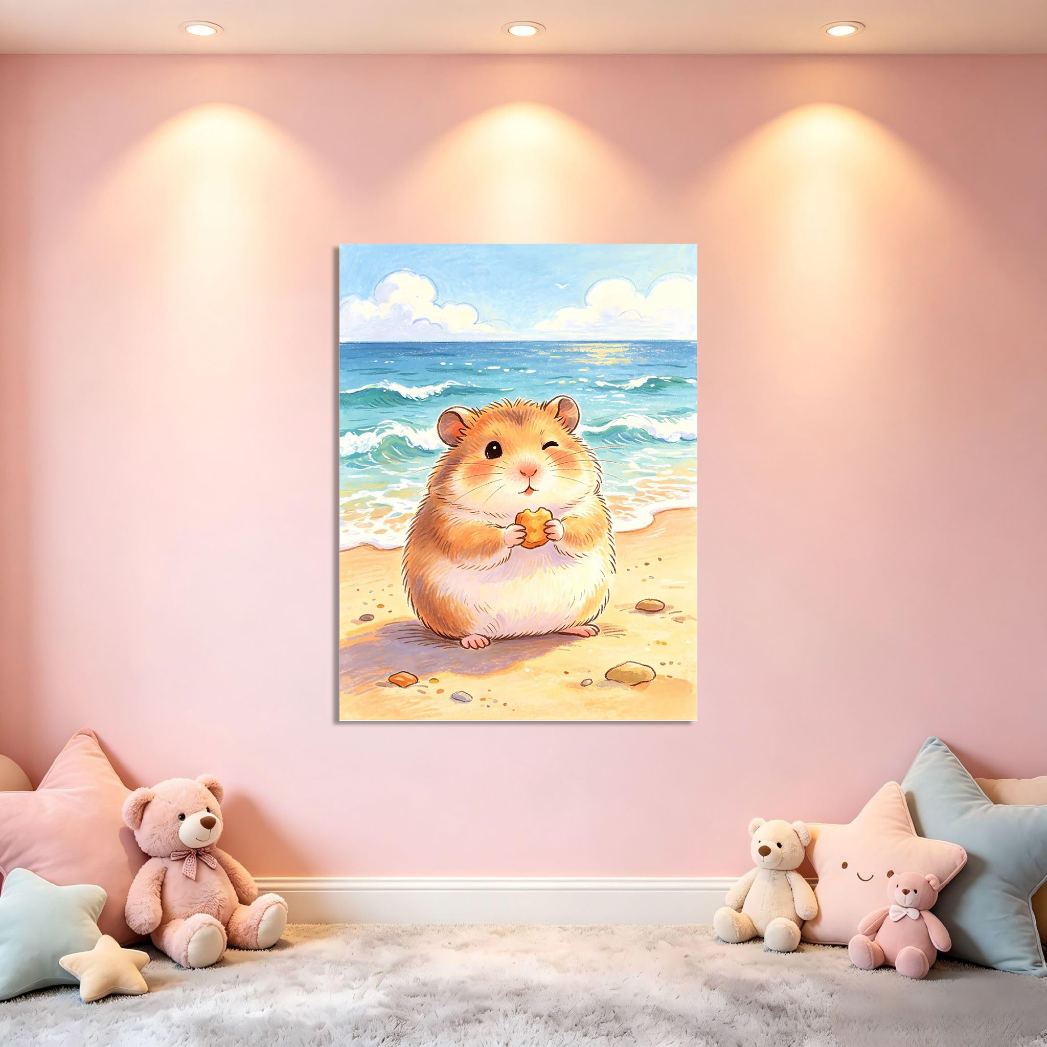 TNGHHSGA Cuentos de Aventuras de Zizi 3Cuadro Infantil de Hámster Adorable, Lienzo Decorativo para Habitación de Bebé, Niños y Sala de Juegos70x91cm Lienzo envuelto