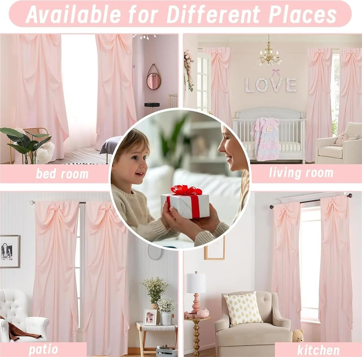 Solid Blackout Curtains for Bedroom 1Panel Light Jade Bowknot Curtains for Window Drapes(86x160cm)