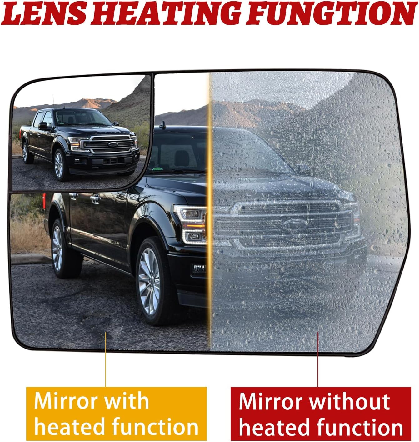 Driver Left Side Heated Mirror Glass Replacement Compatible with Ford F150 2011 2012 2013 2014 (2011-2014 (Left))