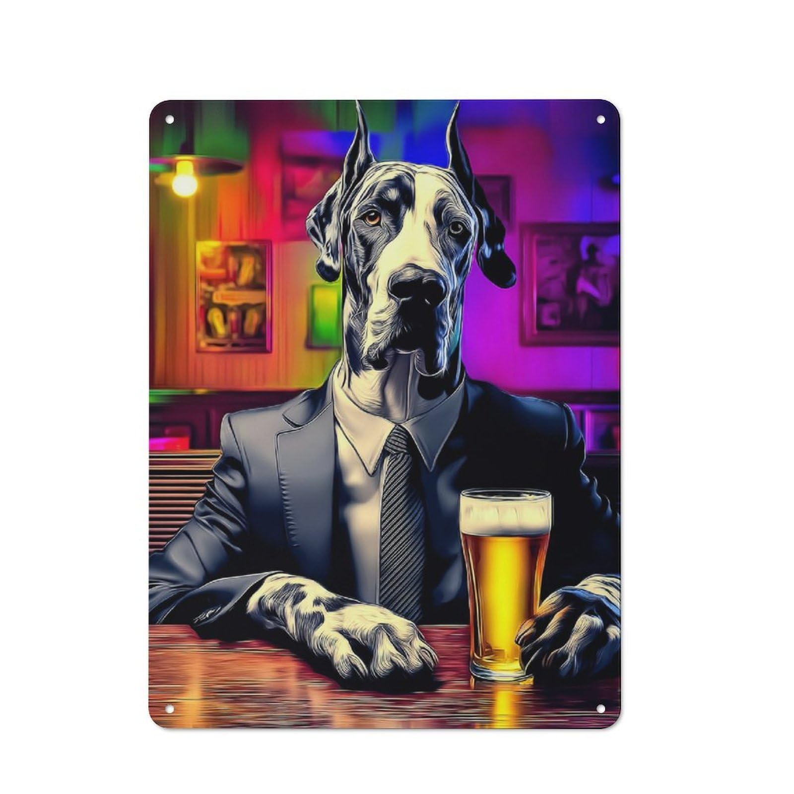 Junmoney Great Dane In Suit Enjoying A Beer Vintage Metal Wall Art Sign 40X30cm Featuring Old Style Wall Plaque For Kitchen, Hallway, Bar Or Small Cafe