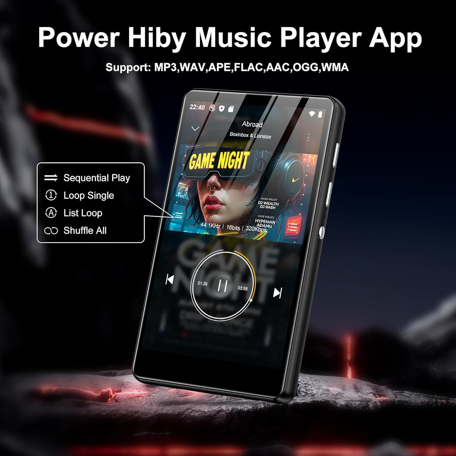 SWOFY Android MP3 & MP4 Player, 4,0-Zoll-Touchscreen mit Bluetooth & WLAN, unterstützt Spotify, Pandora, Amazon Music, Libby, Audible und Browser, Speicher erweiterbar bis 1TB, Schwarz