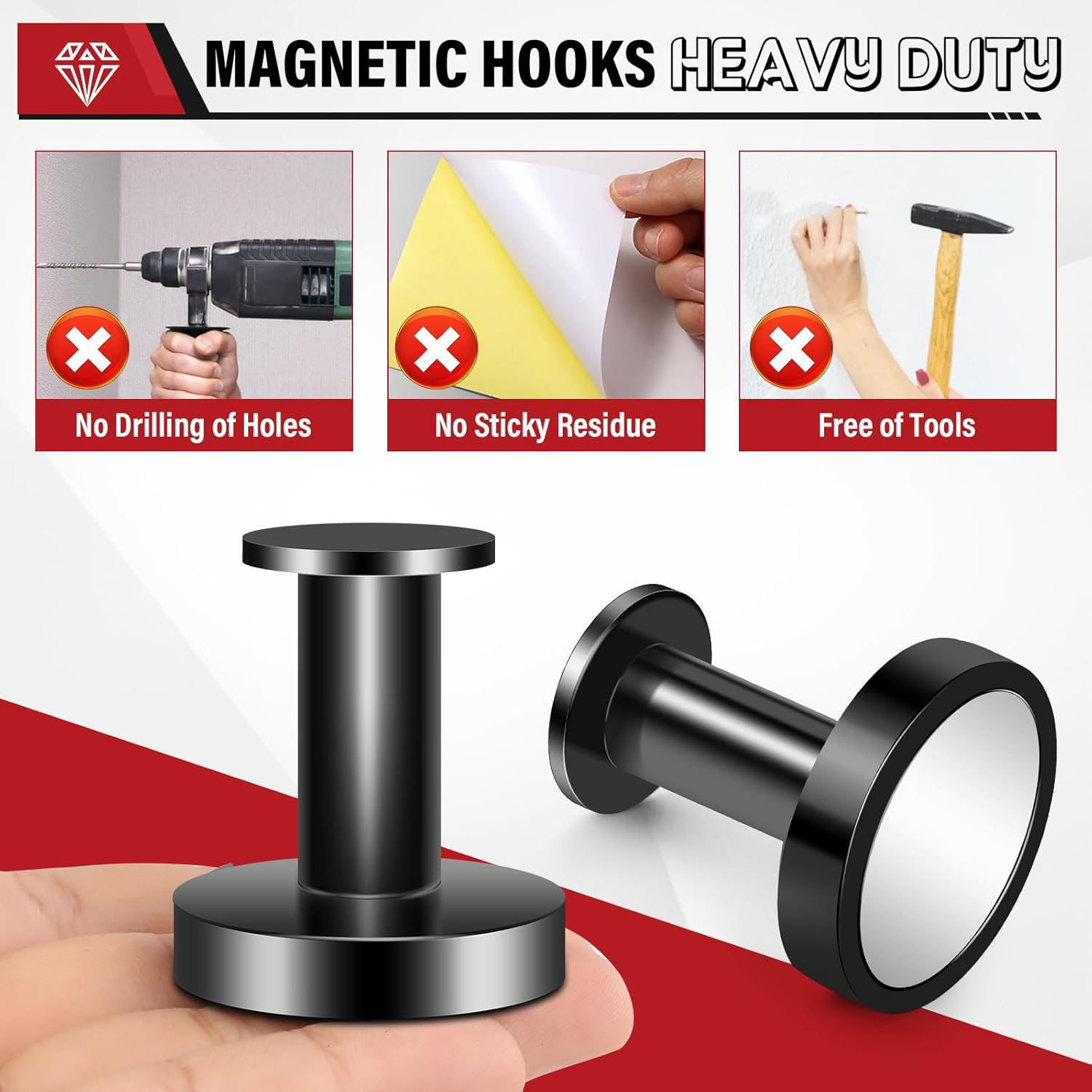 Buelkmag Magnetic Hooks for Cruise Cabins, Black 150Lb Magnetic Wreath Hanger, Locker Accessories, Strong Magnetic Hooks for Classroom, Whiteboard, Grill, Cruise Ship, Garage, Hanging - 3Pcs