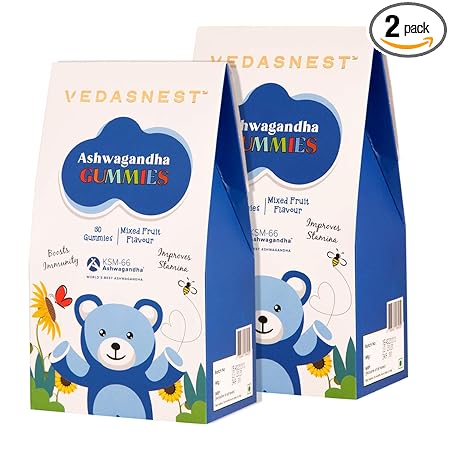 Pack of 2 VEDASNEST Ashwagandha Multimineral & Multivitamin Jelly Gummies for Kids, Teenagers, and Adults- Energy Booster - 30 Vegetarian Gluten-Free Gummies (100g)