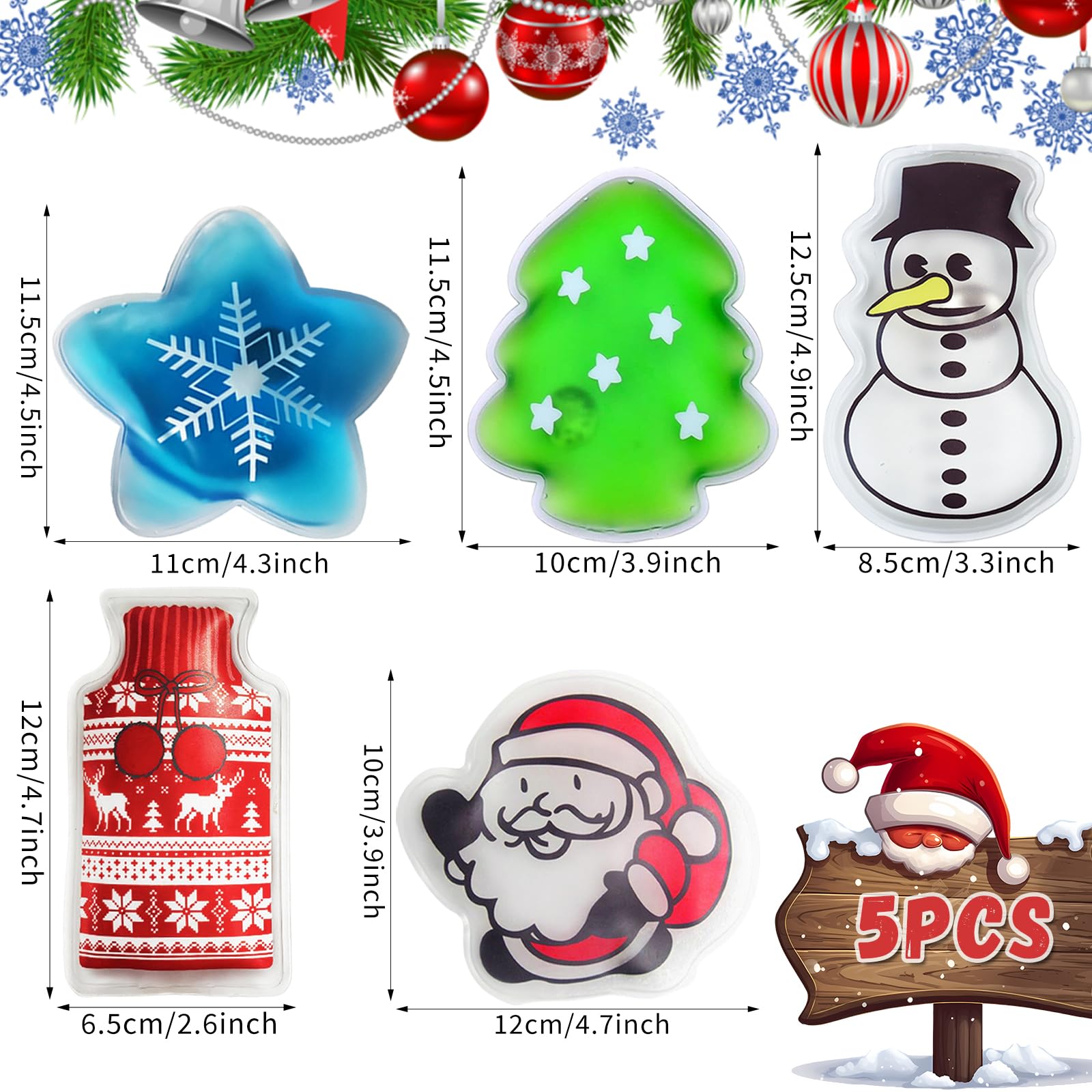 Scaldamani Riutilizzabile, 5 Pezzi Scaldamani Natalizi, Scaldatasche Tascabili per Bambini, Babbo Natale Mini Riscalda Mani Gel Portatile Scaldini Mano per All'aperto, Viaggi, Campeggio, Ufficio