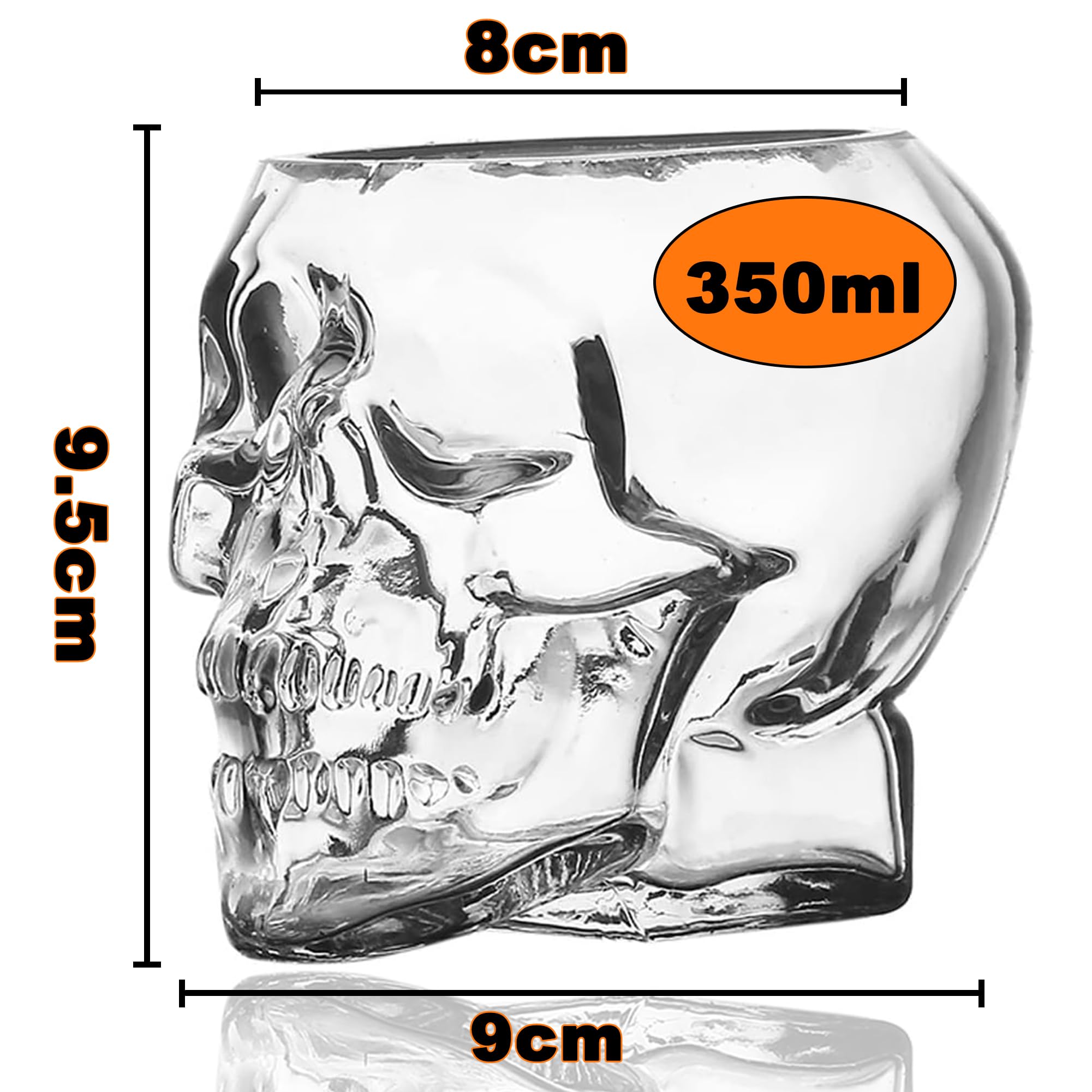 350ml Schädel Whiskygläser Wassergläser Saftgläser, Totenkopf Kollektion Trinkgläser, Perfekt für zu Hause, Restaurants, Bar, Geschenk und schmücken(2 Stück)
