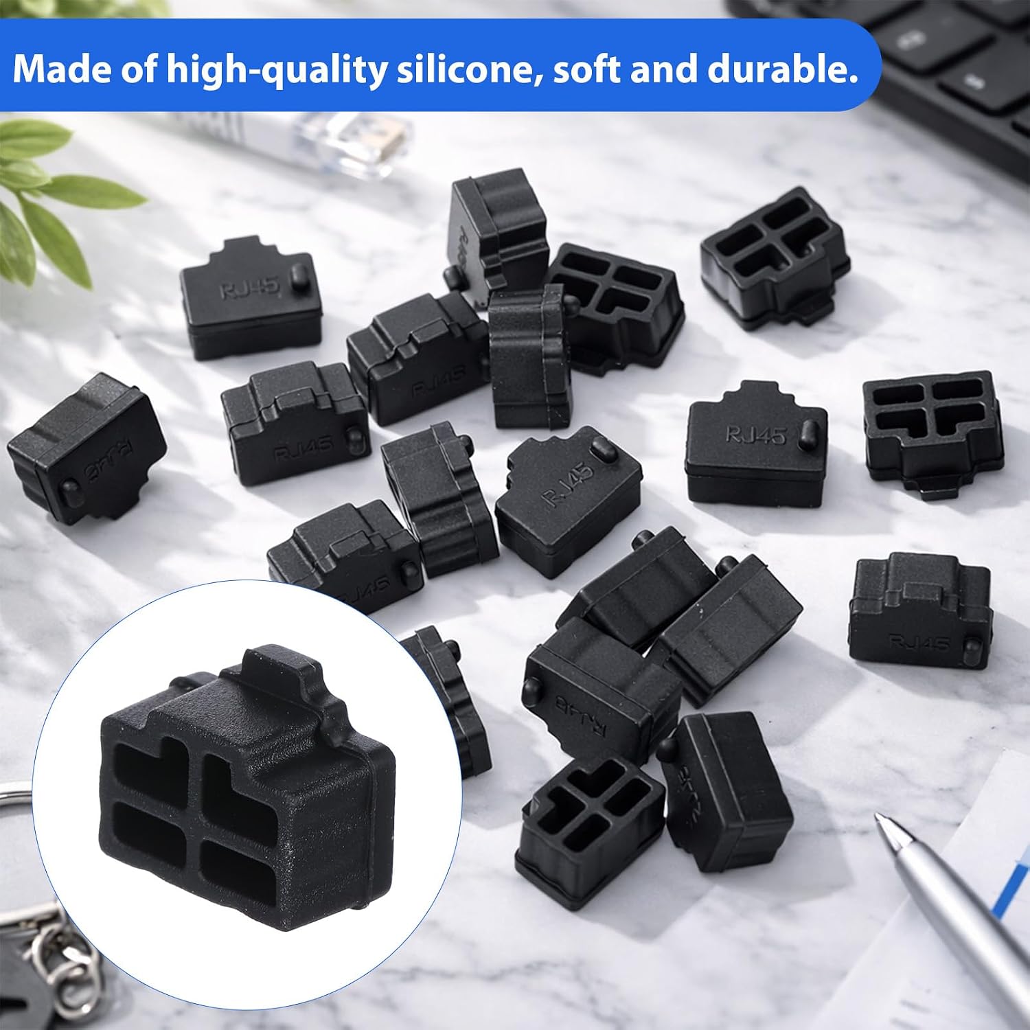 30 PCS USB Port Cover Silicone, Silicone USB Dust Covers Ethernet Hub Ports Rj45 Anti Dust Cover Cap Protector Plugs Stoppers for Female Port, TV,Computer,Other Devices, Black