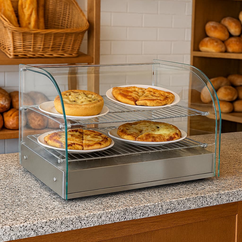 Vitrine Chauffante Professionnelle 45 L – Inox – 30 à 90°C – 800 W – 2 Portes Arrière – Pour Snacks et Pâtisseries