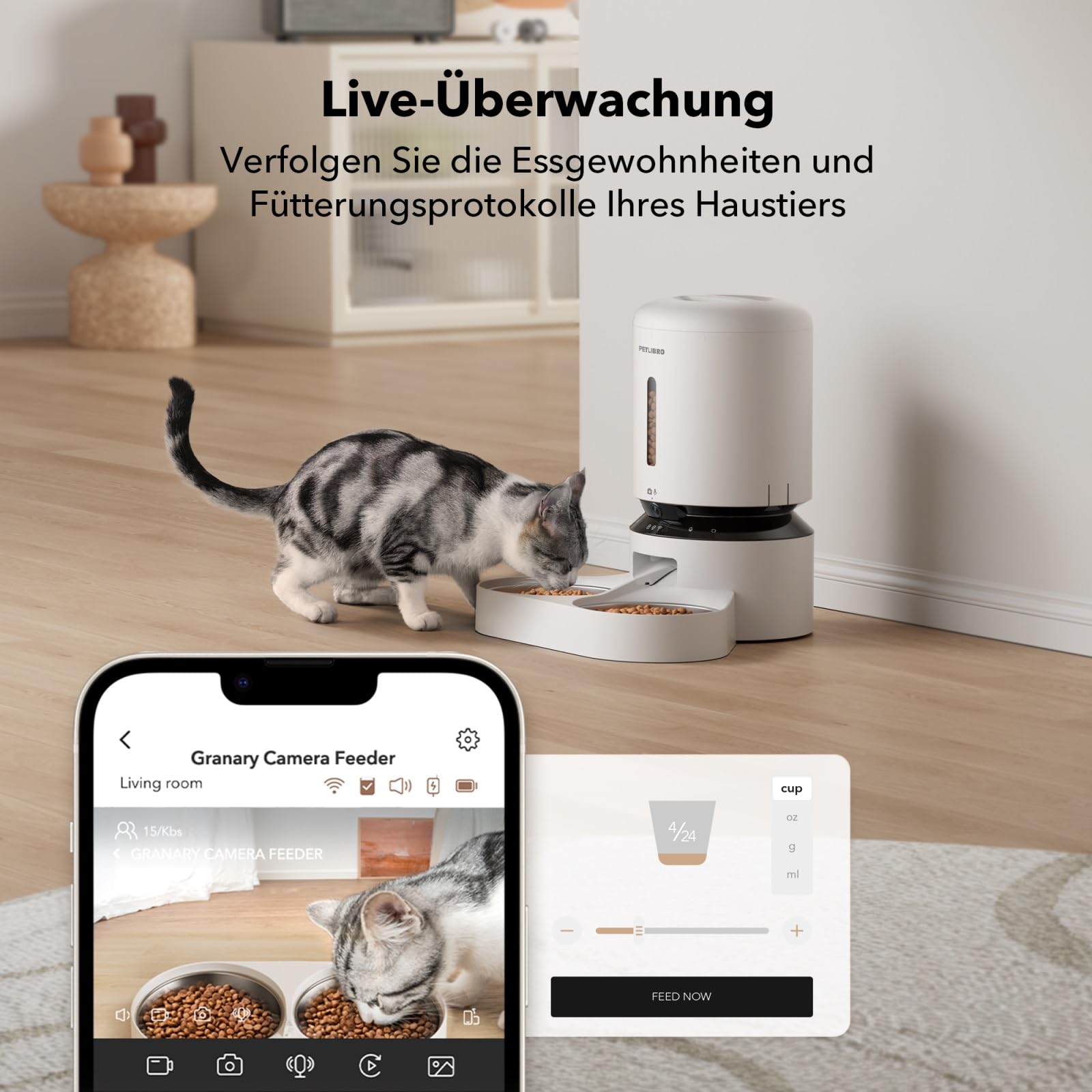 PETLIBRO 5G & 2.4G WiFi automatyczny dozownik karmy dla kotów z kamerą, 5 l 1080P HD automatyczny dozownik karmy dla psów z 2 miskami ze stali nierdzewnej, 1-10 past/dzień, sterowanie aplikacją, USB i