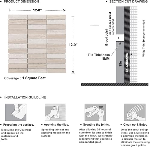 Miniatura 7 de Modket Mármol apilado de roble blanco mezclado con textura de piedra baldosa de malla montada en el salpicadero, TDH60MO - Muestra