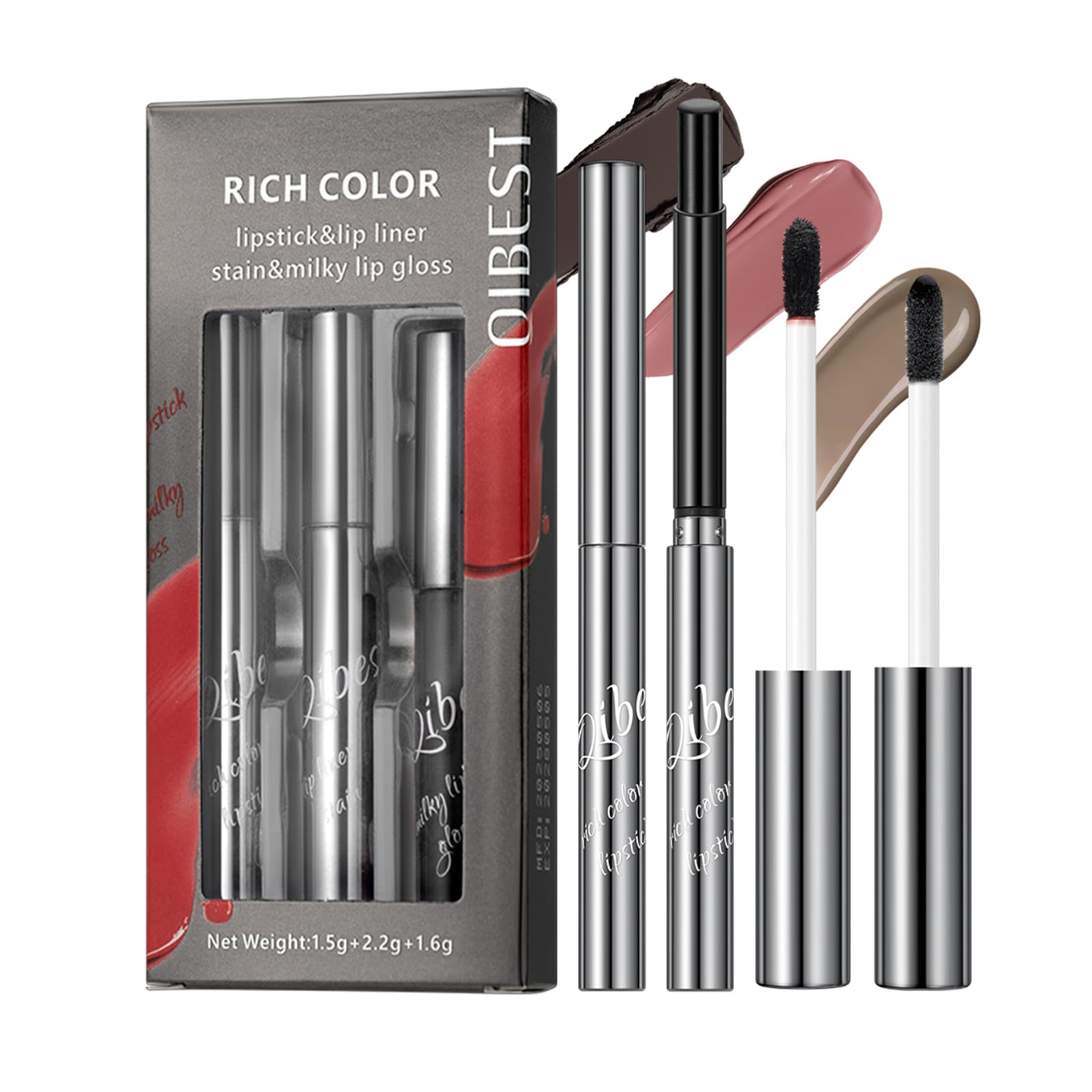 3PCS Lipstick Makeup Set, Matte Lipstick, Peel-Off Lipliner & Butter Lip Gloss