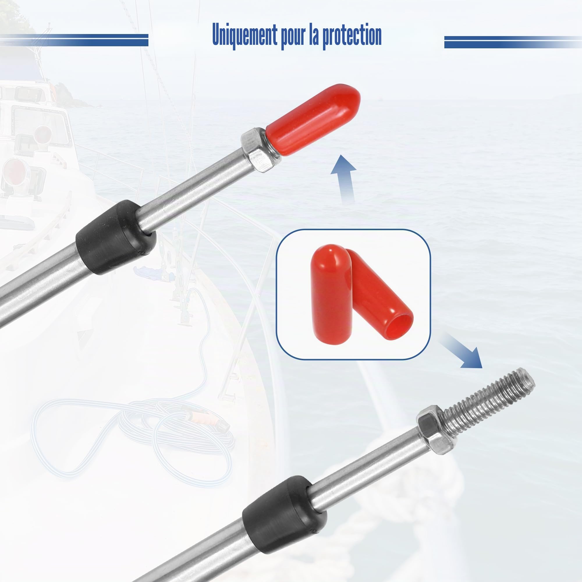 uxcell 1 pièce 13 pi 4,14 m Type Marin 3300/33C Câble de Boîte de Commande à Distance de Manette d'Accélérateur avec Clevis pour Moteur Hors-Bord Yamaha Système de Direction de Moteur de Bateau Rouge