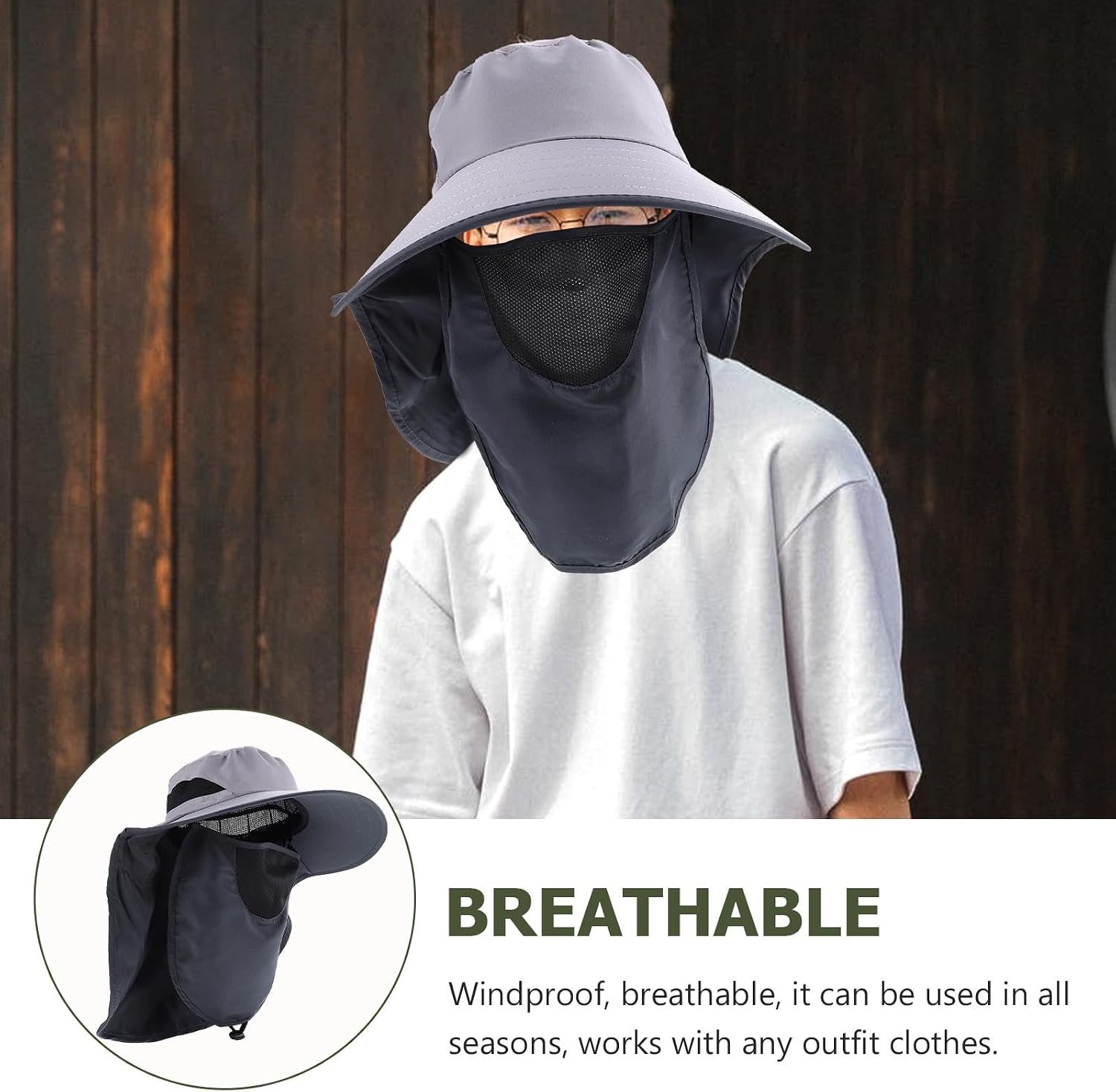 Wide Brimmed Fishing Hat for Men and Women, Sun Protection Bucket Hat with Waterproof Fabric, Breathable Summer Outdoor Sun-Shading Cap for Hiking and Fishing Dark Grey