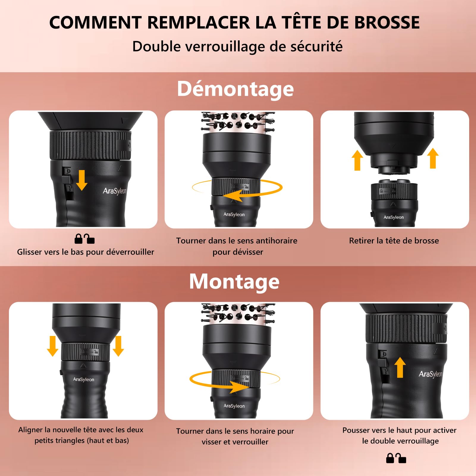 Brosse Thermique 3-en-1 (32/38/45mm) - Technologie Ions Céramique-Tourmaline, Anti-Frisottis, Idéale comme Brosse Chauffante pour un Styling Rapide