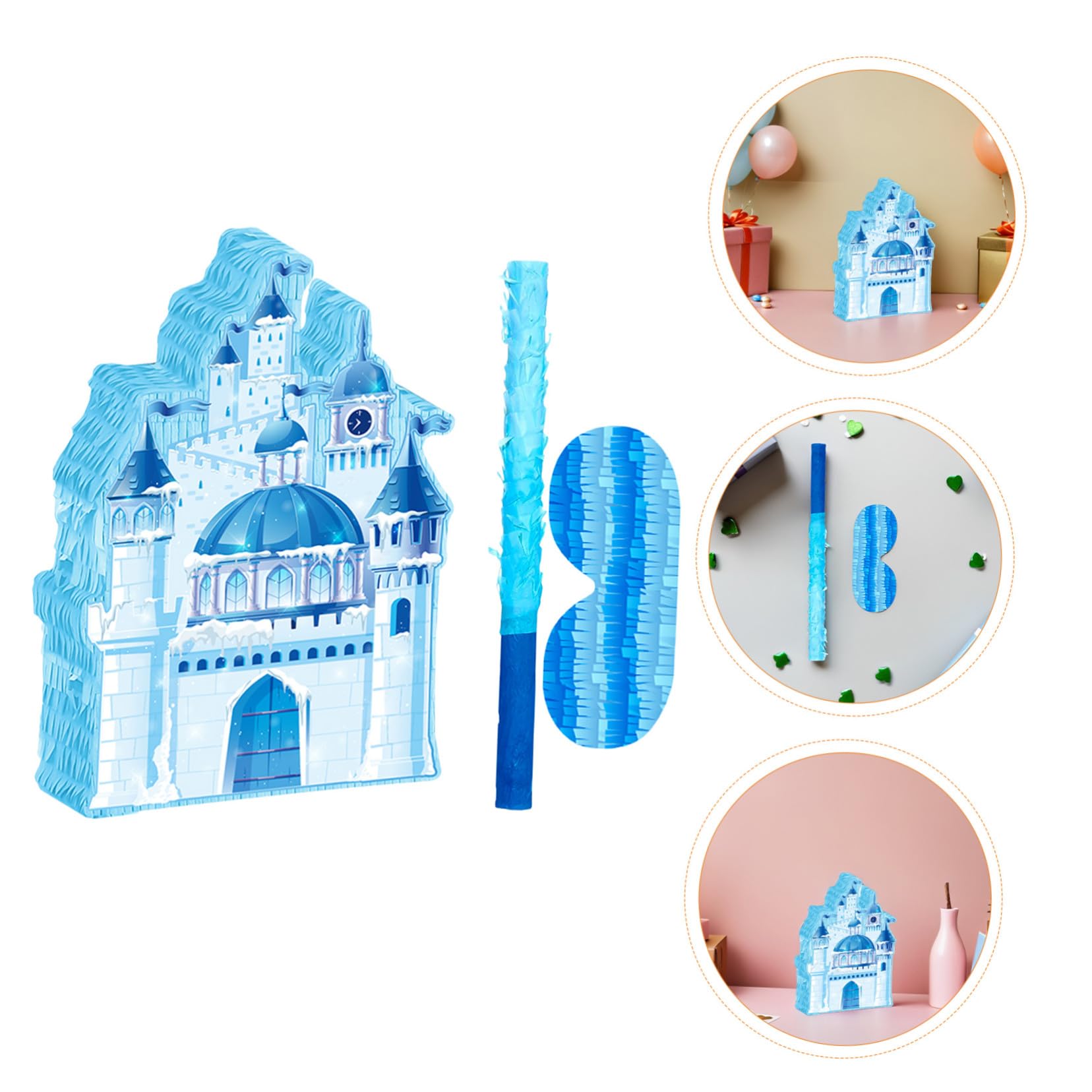 Beaupretty Schloss Piñata aus Papier mit Augenbinde und Fledermaus Konfetti Vielseitiger Süßigkeitenhalter und Spannendes Partyspiel für Kindergeburtstag im Winter und Prinzessinnenpartys
