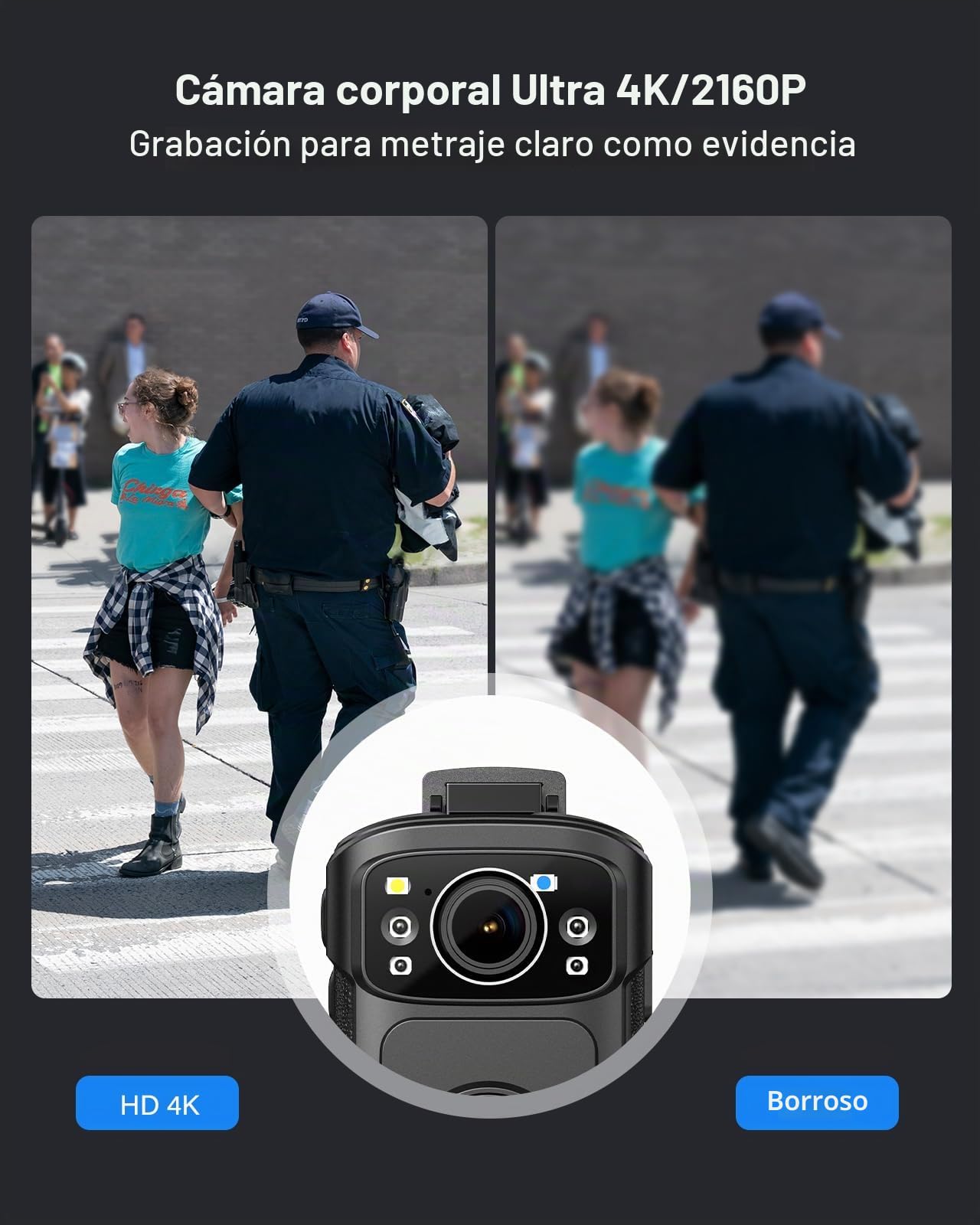 BOBLOV B4K5 Cámara Corporal 128G 4K, 3400 mAh, IP68, Impermeable, GPS, para policía, grabación de Video de 11 Horas, Base de Carga, visión Nocturna para Personal, Guardias Civiles (128GB)