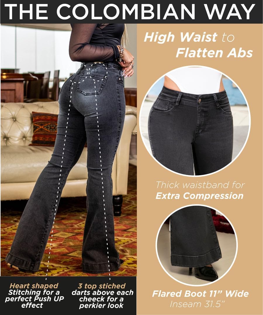 Pantalones Colombianos Levanta Cola | Butt Lifting Jeans for Women Colombian Jeans for Women Butt Lift Boot Cut Jeans Blue - Image 5