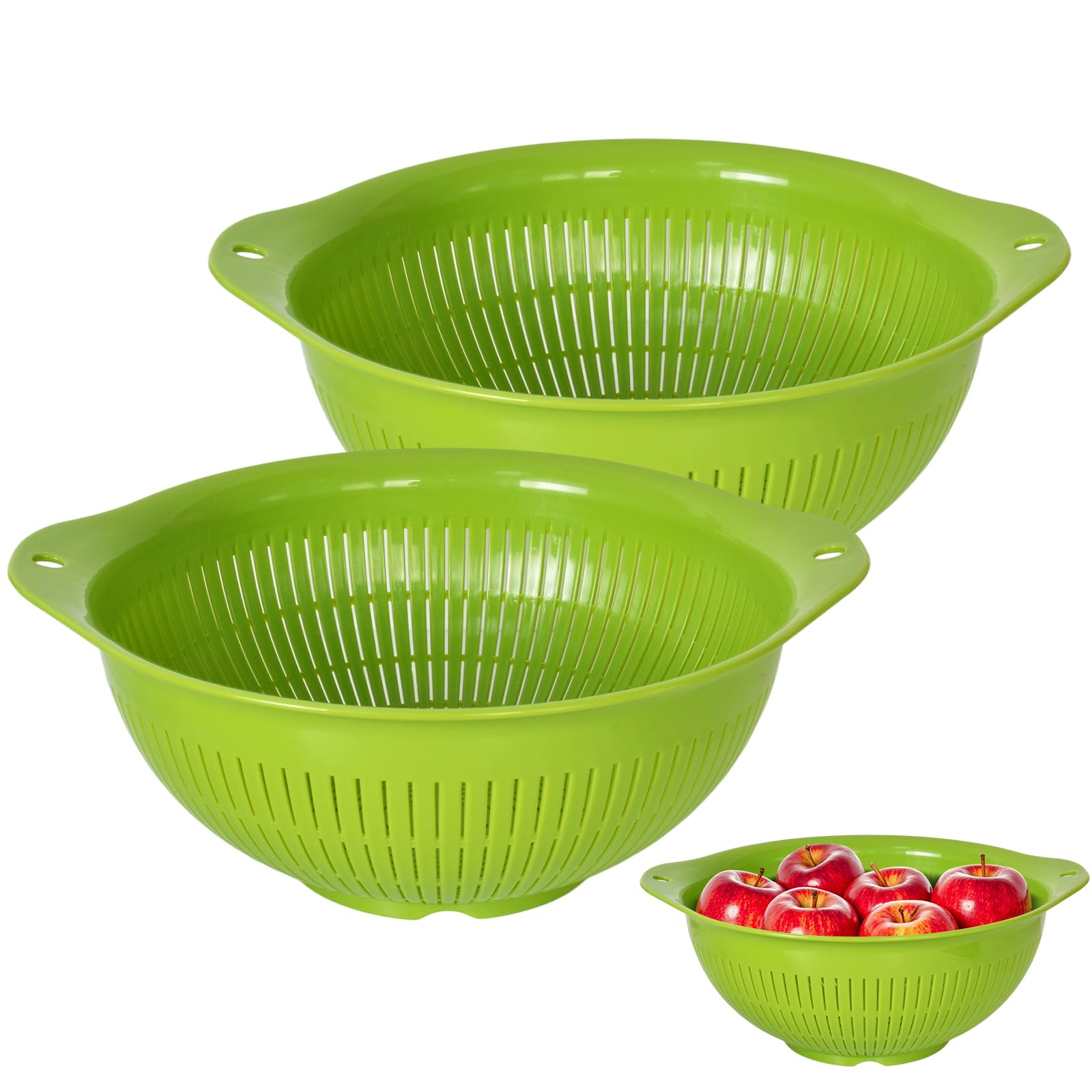 2 Plastic Colander – BPA-Free Kitchen Sieve with Handles for Washing Vegetables, Salad & Pasta | Large 24cm Drainer Basket | Dishwasher Safe & Stackable