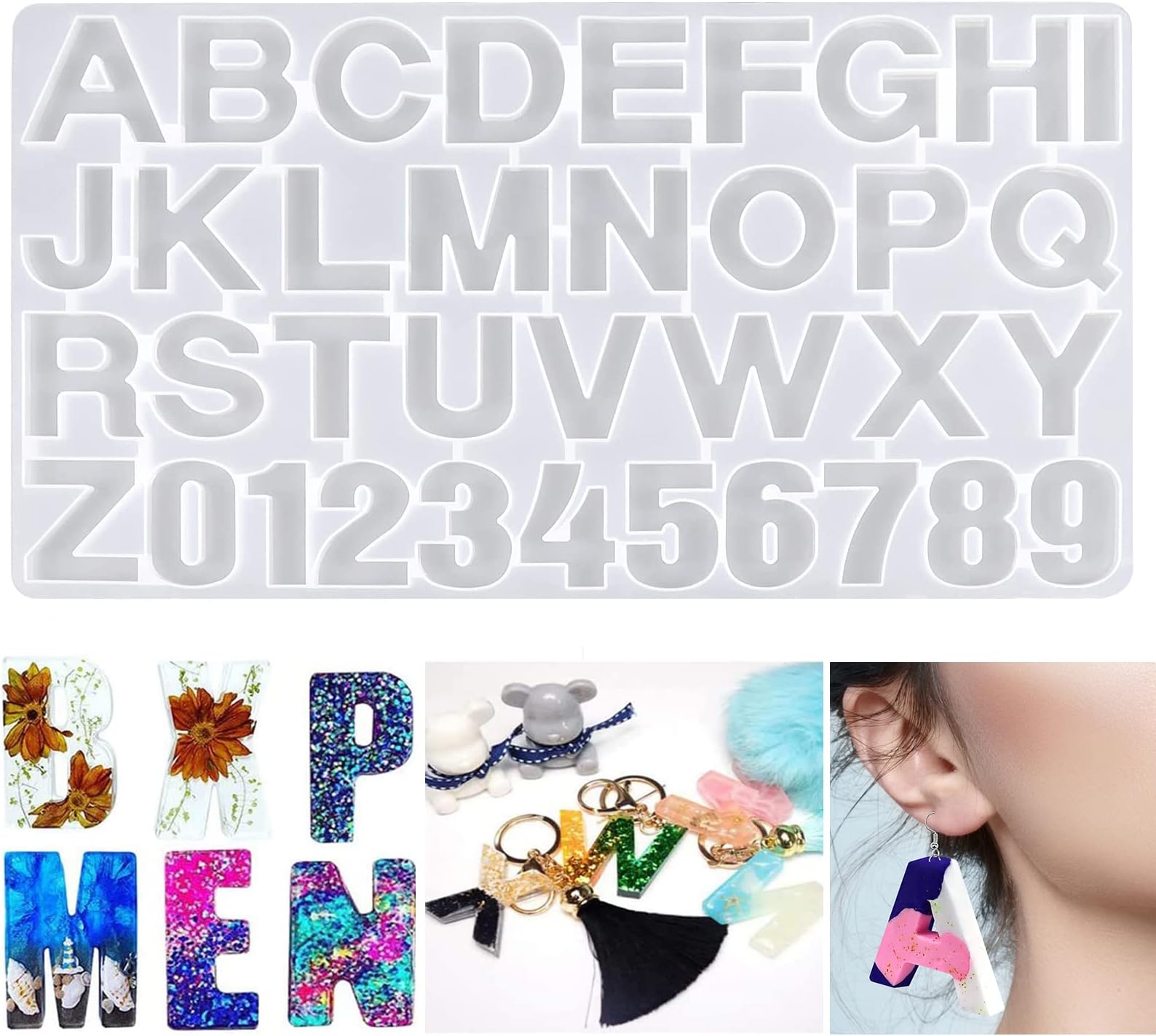 Letters Silicone Moulds 3D Numbers Alphabet Epoxy Resin Moulds Jewelry Pendant Making Mold Women's Earring Molds for Wedding Baby Shower Birthday Handmade Women Girls Gifts Craft DIY