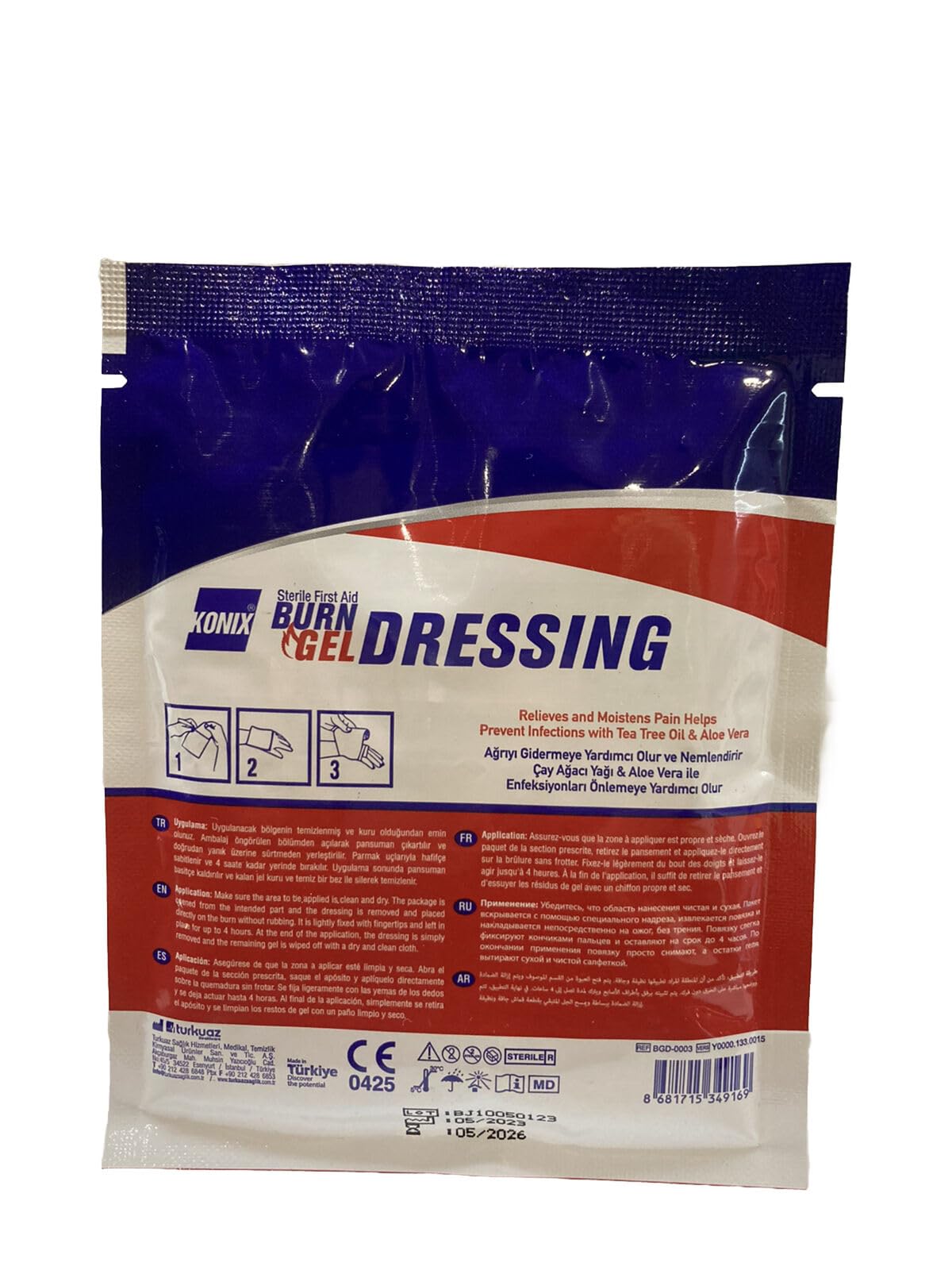 KONIX Sterile First Aid Burn Bandage Fast Relief Protection Fast Relief Bandage for All Types of Burns Suitable for All Skin Types Melaleuca, Aloe Vera Burn Bandage 10x10 Cm