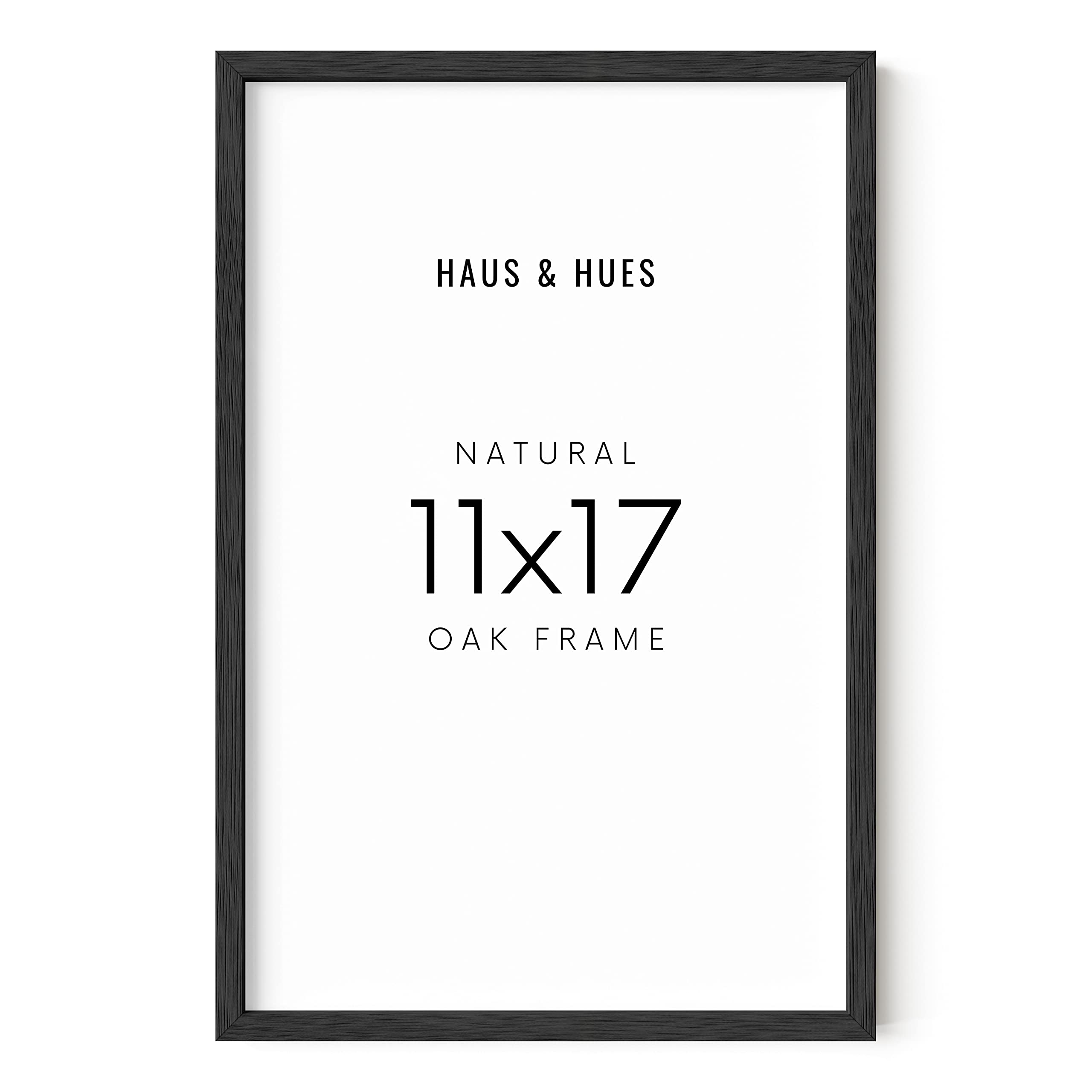 HAUS AND HUES 11x17 Picture Frame - Black Picture Frames 11x17 Natural Wood Frames, Black Frames Picture Frame 11x17 Wooden Frames, Black Poster Frames 11x17 Wood Picture Frames (Black Oak Frame)
