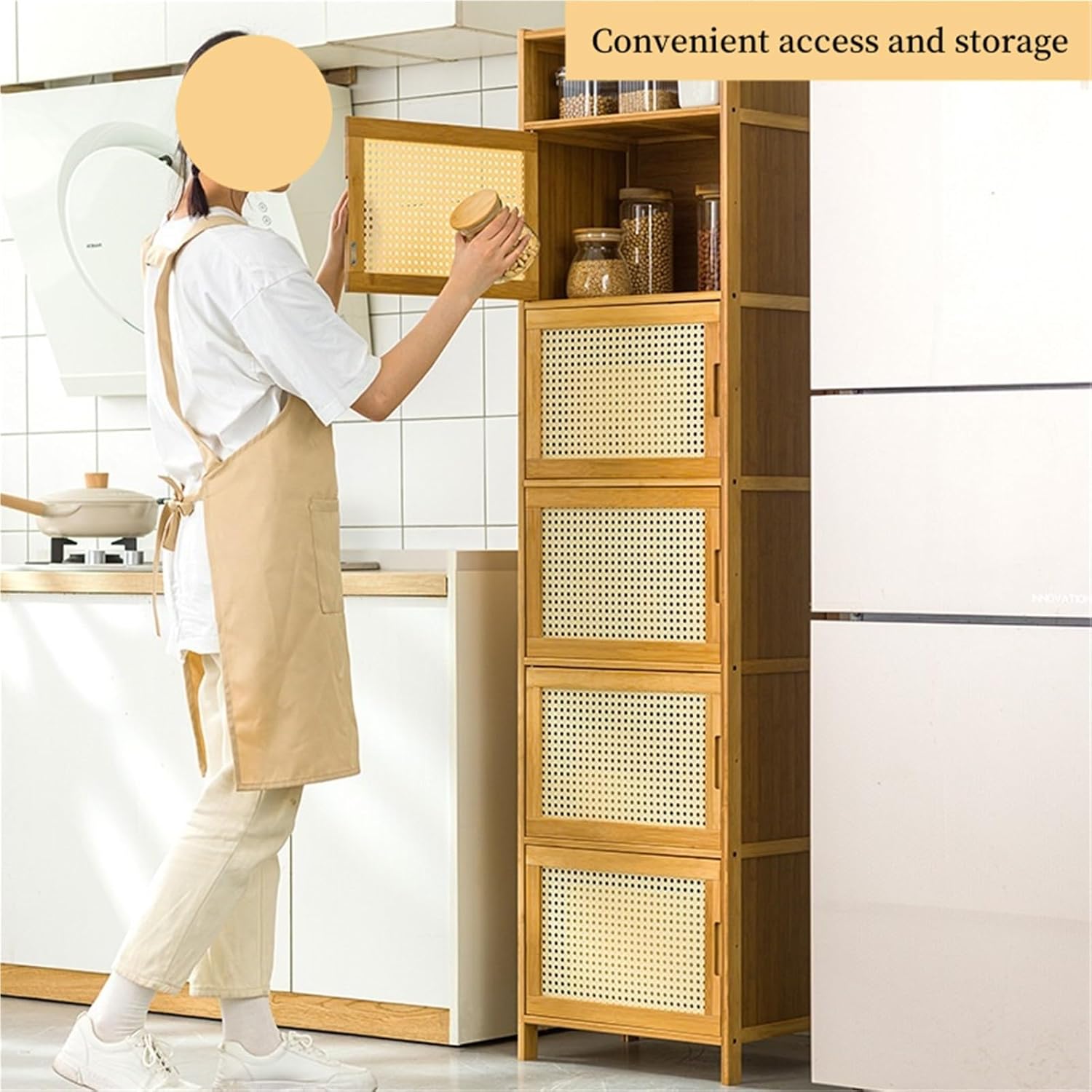 Person accessing items from the cabinet