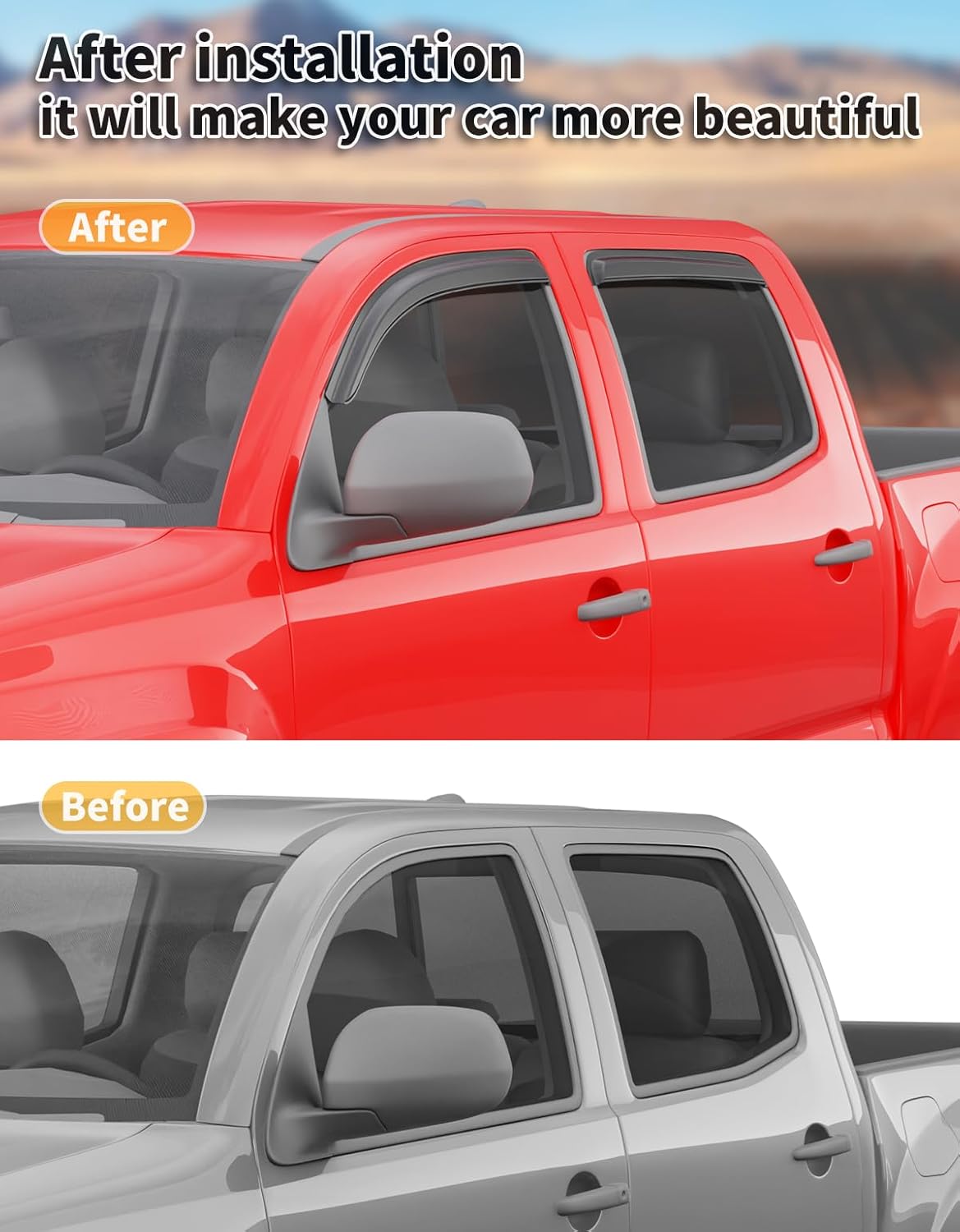 Outside-Mount Window Rain Guards Fit for Toyota Tacoma 2005-2015 Double Cab, Extra Durable Window Visors Wind Deflector Dark Smoke Vent Shades Truck Car Tape-on with Thicker 4PCS