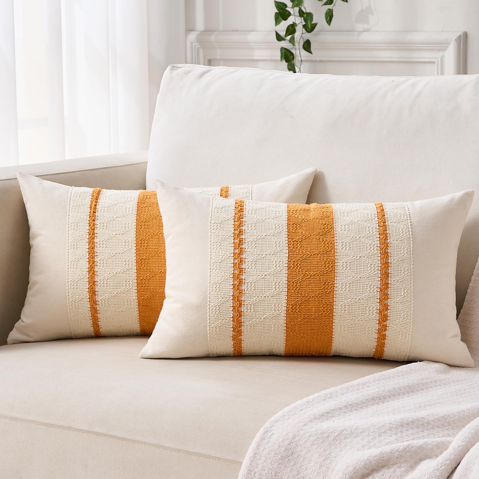 Aisybaklyn Set of 2 Yellow Cushion Covers - 20x12 inches - Modern - Bohemian Decor - Cotton - For Sofa, Bedroom, Livingroom — image 1