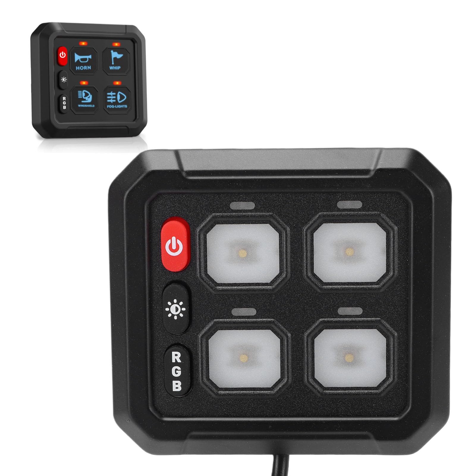 KIMISS RGB 4 Fach Schalterpanel 4 Schalter Steuerpanel, 50A 600W IP65 Auto Dimming Hintergrundbeleuchtung for LKW Boot ATV UTV SUV