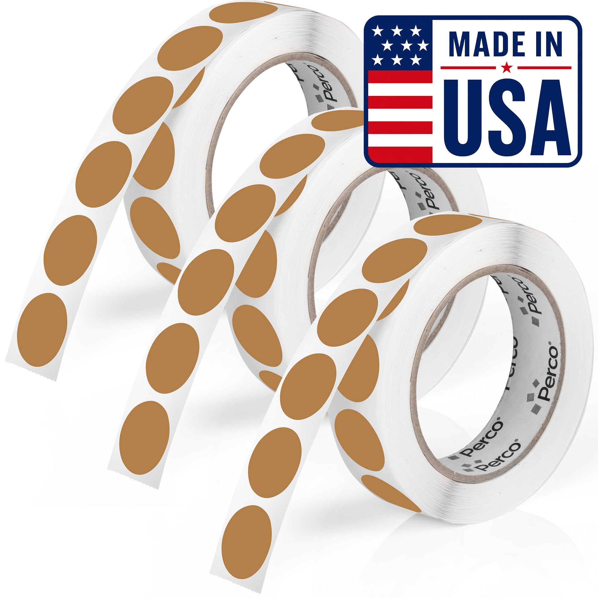 Perco Kraft Brown Perforated Round Circle Dot Sticker 1-Inch Labels — 3 Rolls, 3,000 Stickers - Natural Rustic Labels for Handmade Products, Pricing &amp; Packaging - Made in USA