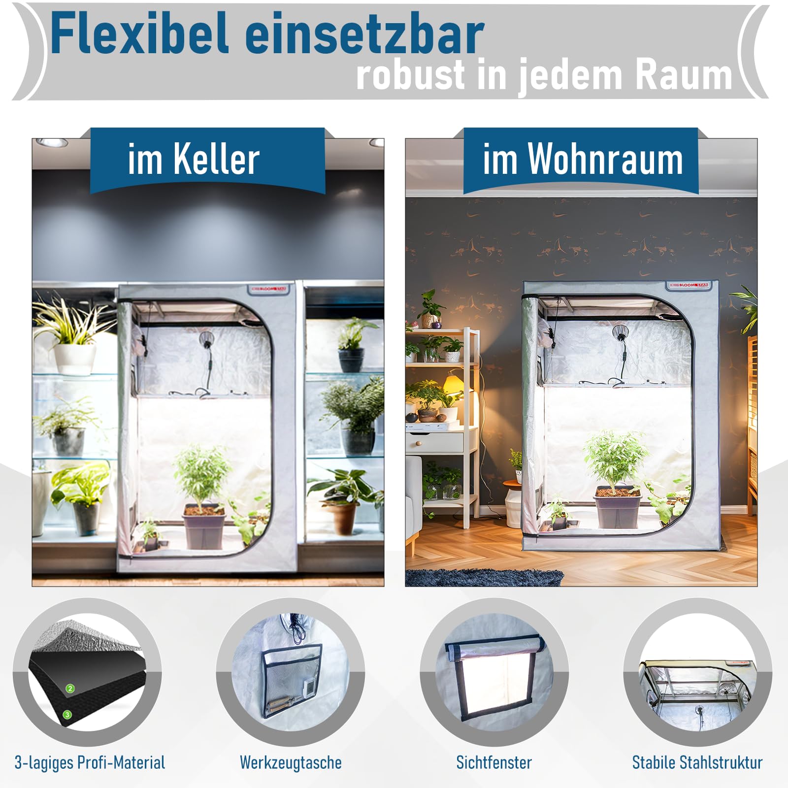 by Crescience Growzelt Box RM 110x60x180 cm – Kompaktes Indoor-Zelt mit 1680D Gewebe, reflektierendem Mylar, stabilem Metallrahmen, ideal für Homegrow & Hydrokultur