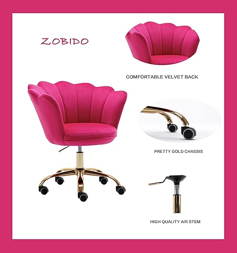 Miniatura 5 de ZOBIDO Cómoda silla de trabajo para la oficina en casa con ruedas, bonita y moderna tapizada de terciopelo con respaldo de concha, silla de