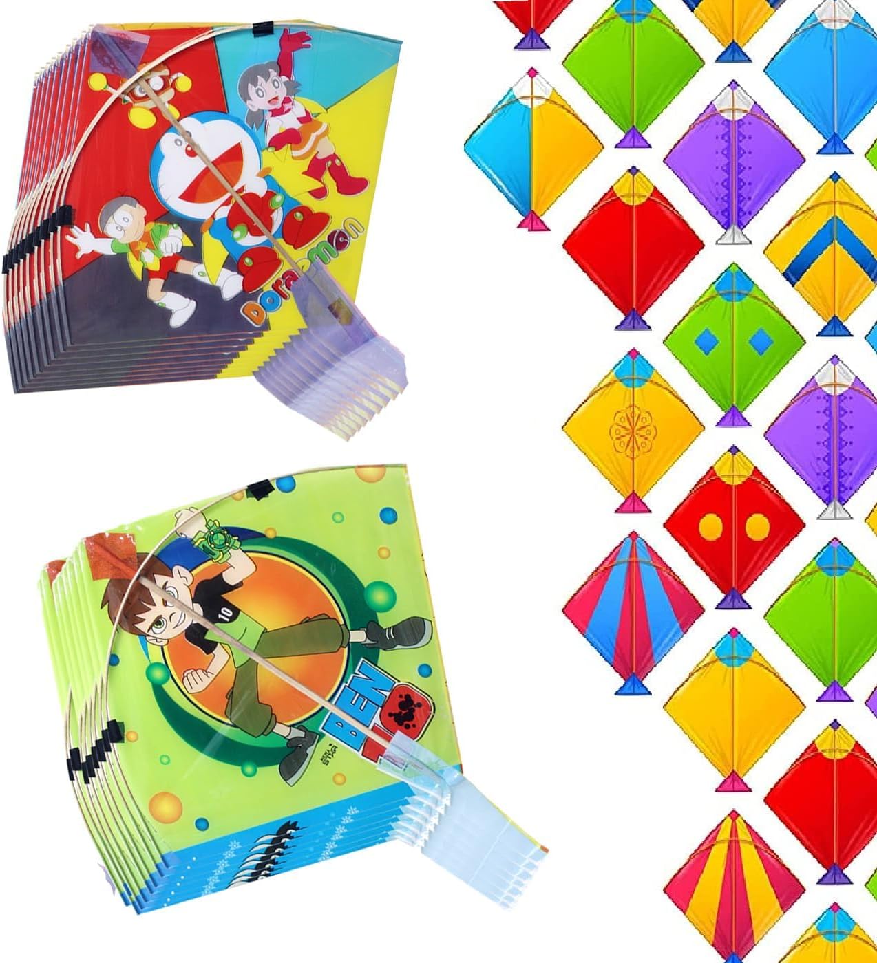 Ekan Kite Cheel Patang Traditional Set of 60Pcs Lohri/Makar Sankranti Decorations Items Kites (Multicolour)