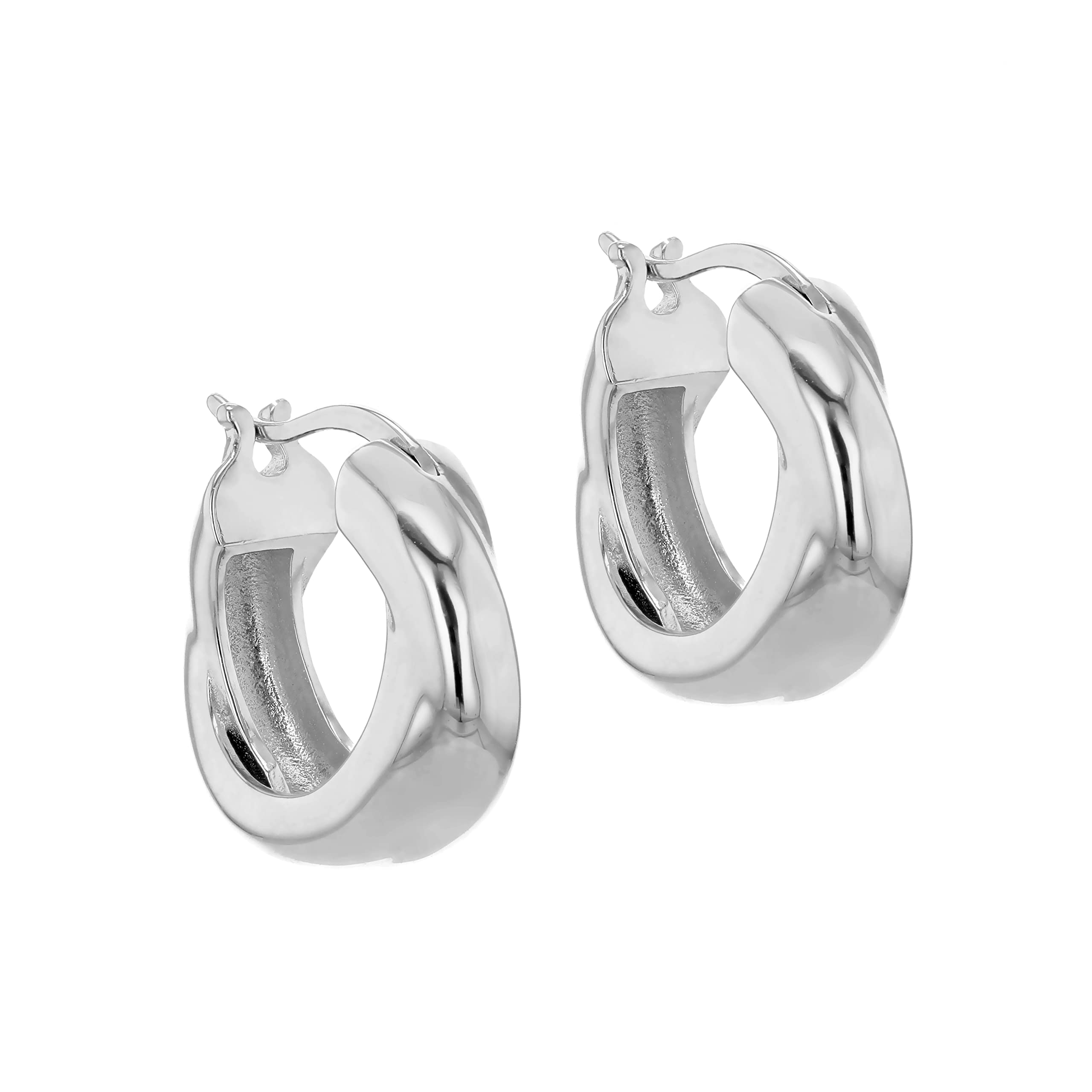Tuscany Silver Kolczyki damskie ze srebra wysokiej próby, rodowane, 17 mm, Chunky Twist-Tube Hoop Creole Earrings, Srebro