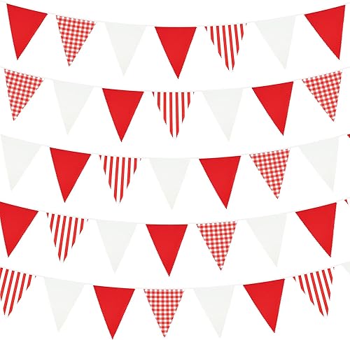 Miniatura 2 de Guirnalda de banderines a cuadros de 40 pies, guirnalda de decoración de fiesta roja y blanca, 42 guirnaldas de tela a rayas y cuadros, banderas