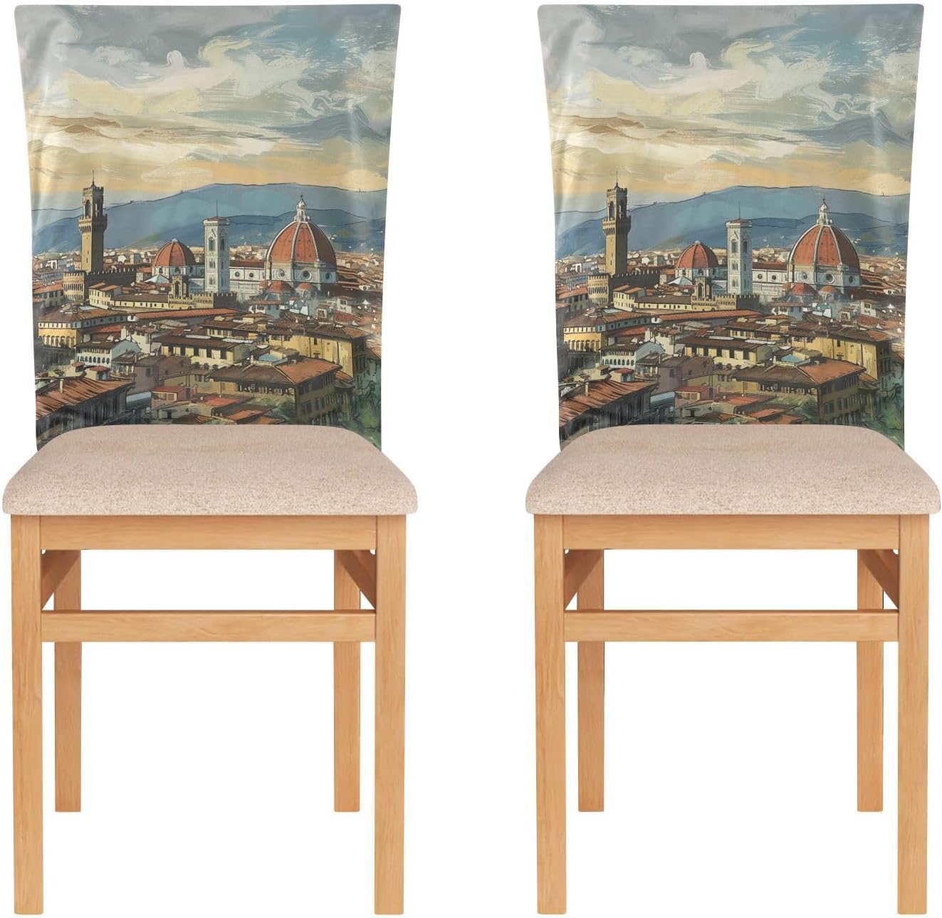 ALAZA Cityscape in Florence Italy Chair Back Cover Set of 6, Washable Reusable Removable Chair Slipcovers Decorative Chair Cover for Home Kitchen Wedding Party