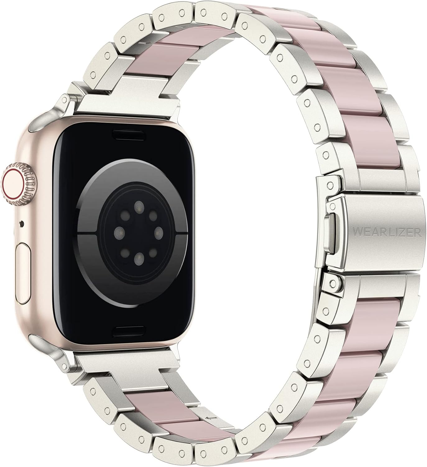 Wearlizer Compatible with Apple Watch Band 38/40/41/42mm Fashion Wristbands Womens, Stainless Steel + Resin Metal Replacement for iWatch Series 11 10 9 8 7 6 5 4 3 SE/Ultra 3 2 1-Starlight+Pink - Image 2