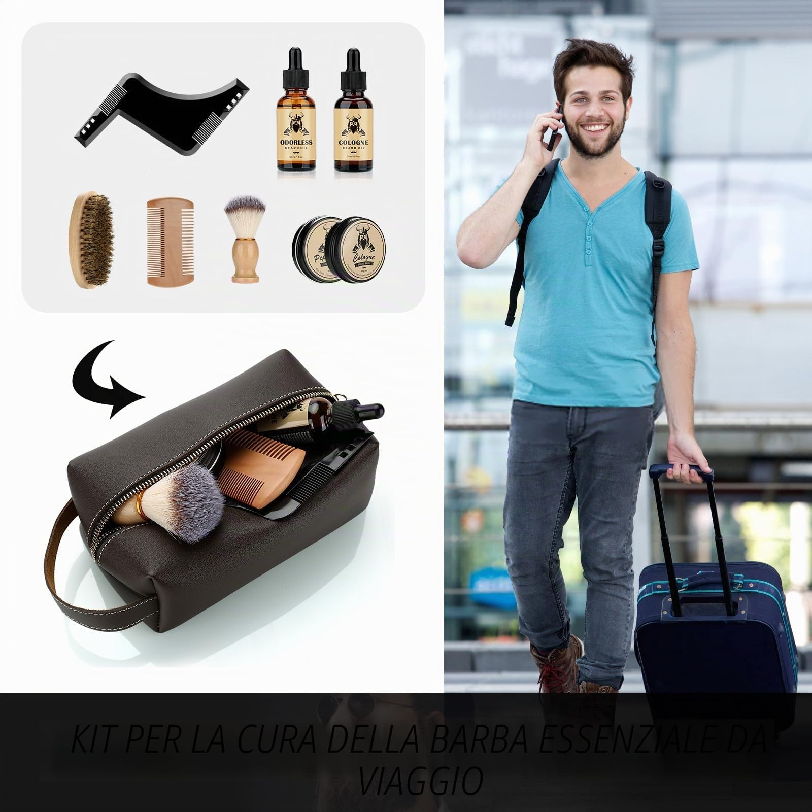 Exreizst Kit Barba per Uomo,Regalo Cura della barba Uomo Completo Professionale per Marito Papà -con2Olio per la crescita della barba, balsamo, pennello, pettine,sapone barba, custodia regalo uomo
