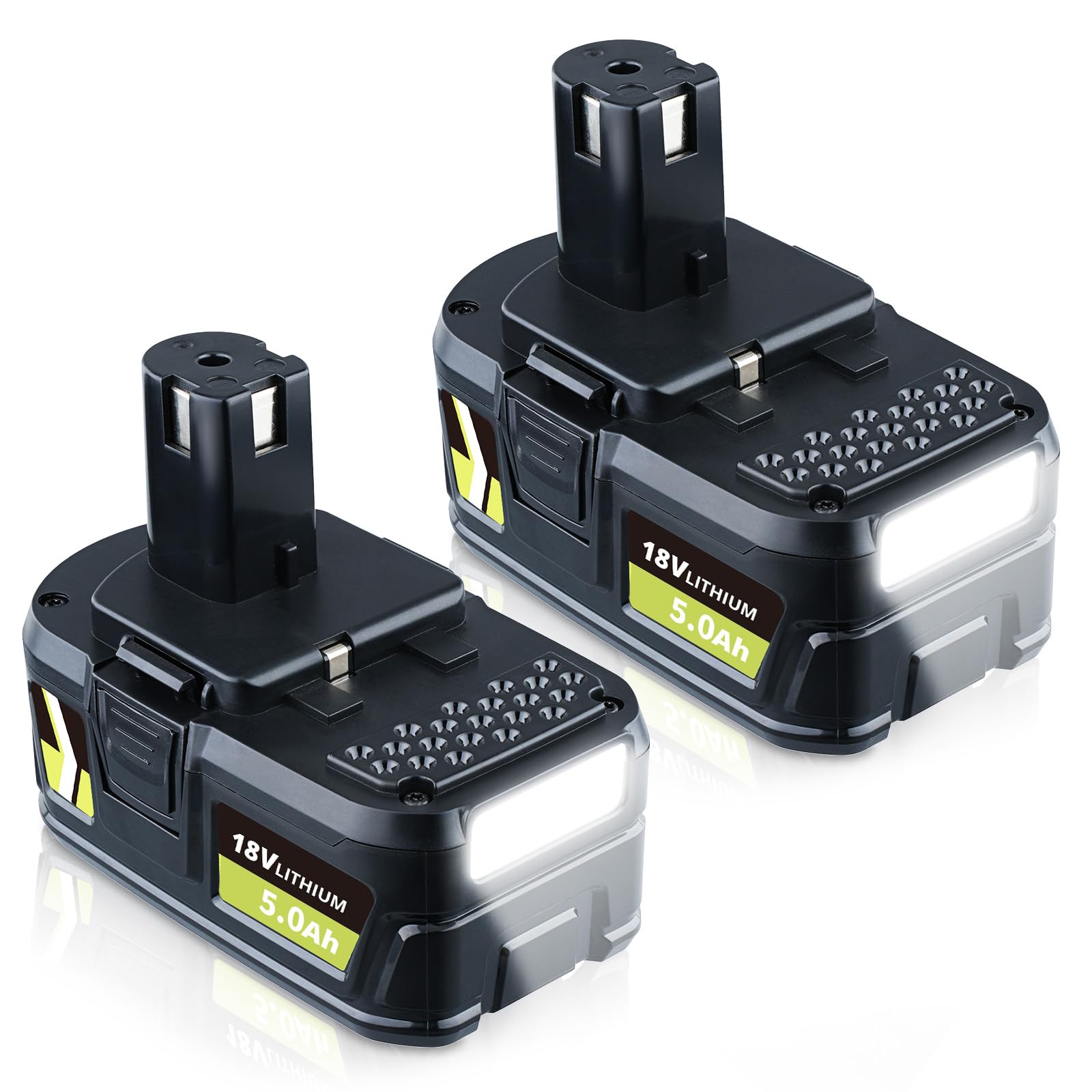 2 Pcs 18V 5000mAh Lithium Ion Replacement for Ryobi Battery, Compatible with Ryobi P108 P102 P103 P104 P105 P107 109 P122 RB18L50 RB18L40 RB18L25 with LED Indicator for Cordless Power Tools