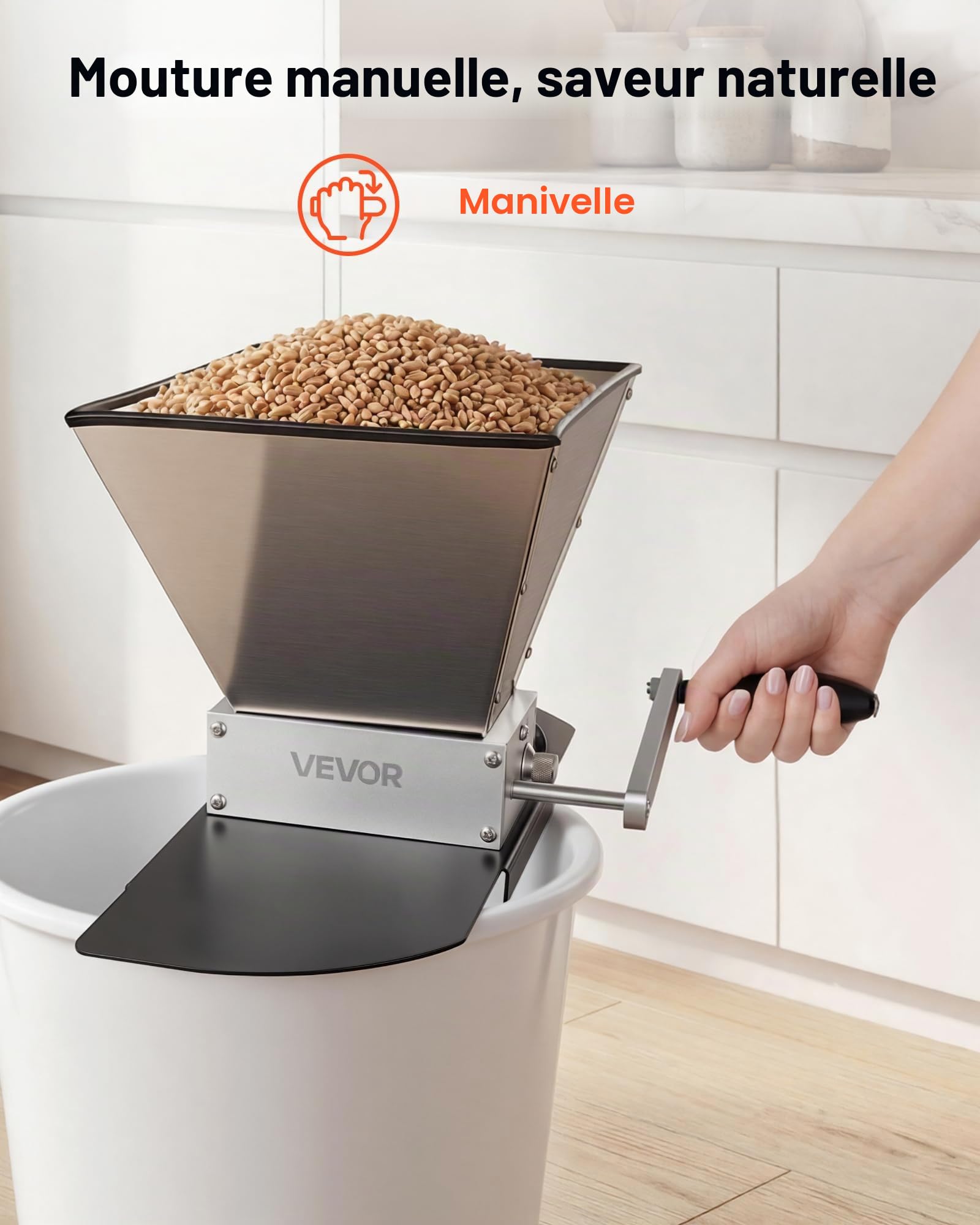 VEVOR Moulin à Grains Manuel, Broyeur à Malt pour Brassage Amateur, pour Brassage de Bière de Blé Orge, Concasseur à Malt Réglable avec 2 Rouleaux en Inox, Trémie de 4 L et Plaque de Base en Métal