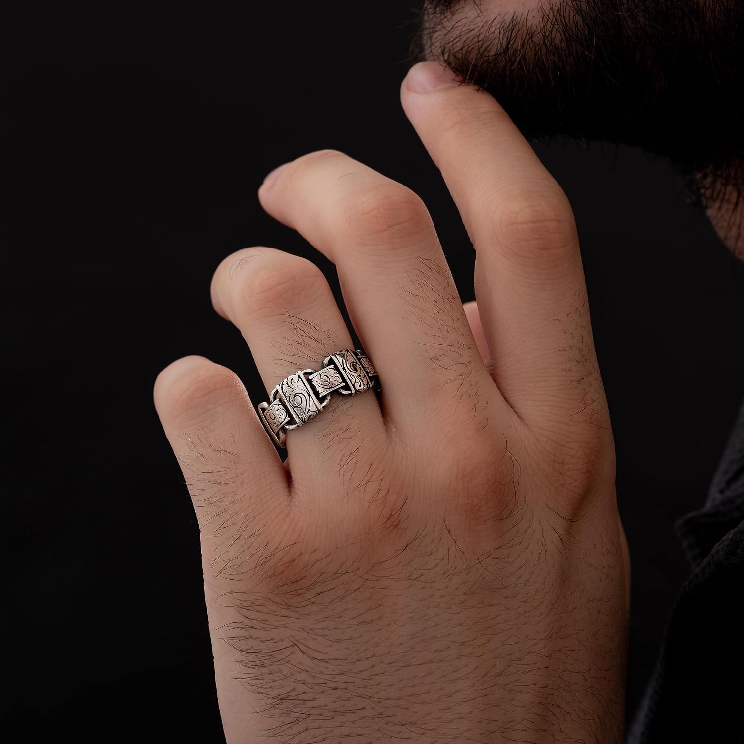 925 Sterling Silver Ring for Men, Engagement Ring, Handmade Wedding Ring, Hand Carved Men's Ring, Hand Engraved Silver Ring, Silver Wedding Band for Men, Vintage Promise Band, Men Wedding Bands, Gift for Him