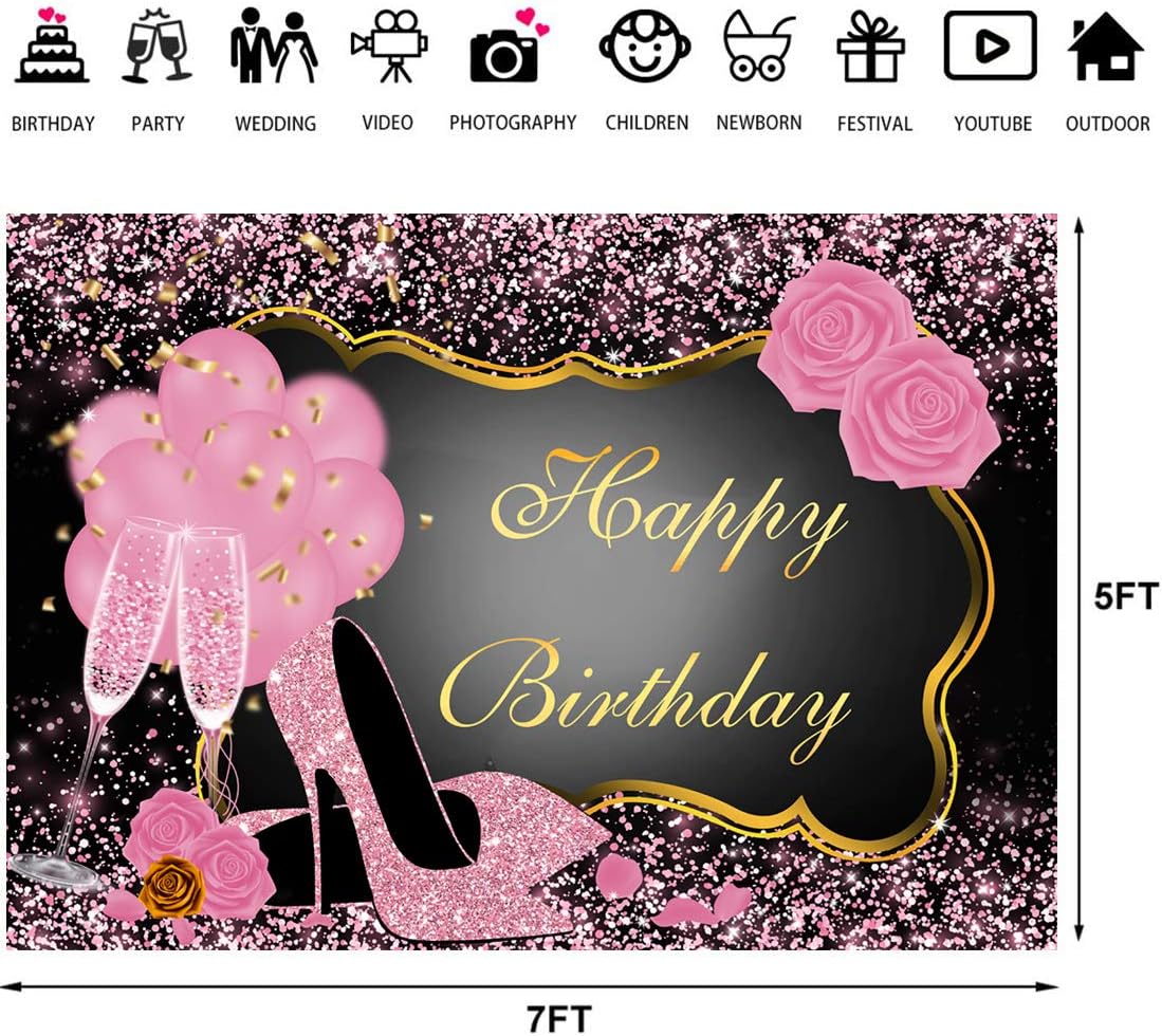 Discount 90% Sweet Pink Happy Birthday Backdrop Rose Shiny Sequin High Heels Champagne Golden Frame Party Photography Background Happy 30th 40th 50th 60th Birthday Decorations for Adults Women Photo Booth Props Special Sweet Pink Happy Birthday Backdrop Rose Shiny Sequin High Heels Champagne Golden Frame Party Photography Background Happy 30th 40th 50th 60th Birthday Decorations for Adults Women Photo Booth Props