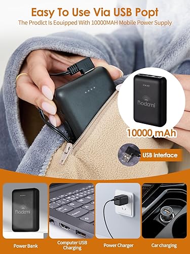 Miniatura 6 de Manta térmica USB, con banco de energía de 10000 mAh, acogedora manta térmica eléctrica portátil inalámbrica, 3 niveles de calefacción, 8 zonas de