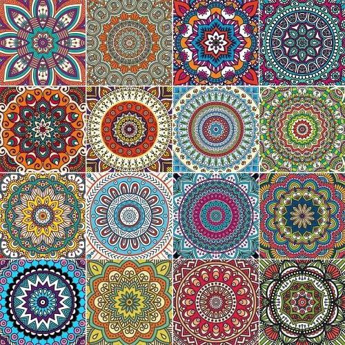 16 Pcs Moroccan Style Decorative Tile Stickers, 6"x6" Vinyl Self Adhesive Removable Waterproof Peel and Stick Backsplash Walls Stickers for Kitchen Backsplash, Bathroom, Stairs, Home Décor