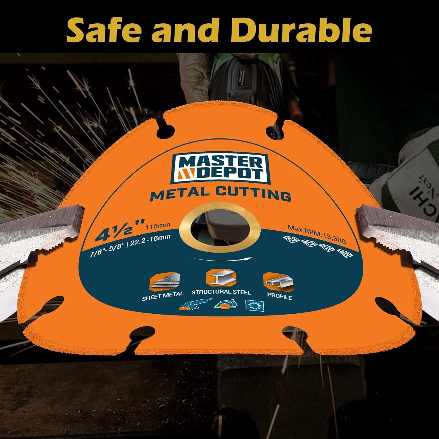 Diamond Cutting Wheel 4 1/2 Inch with 5/8"- 7/8" Arbor, Cut Off Wheel for Metal with 5000+ Cuts on Rebar, Steel, Iron and INOX, Angle Grinder Cutting Disc, 6 Pack